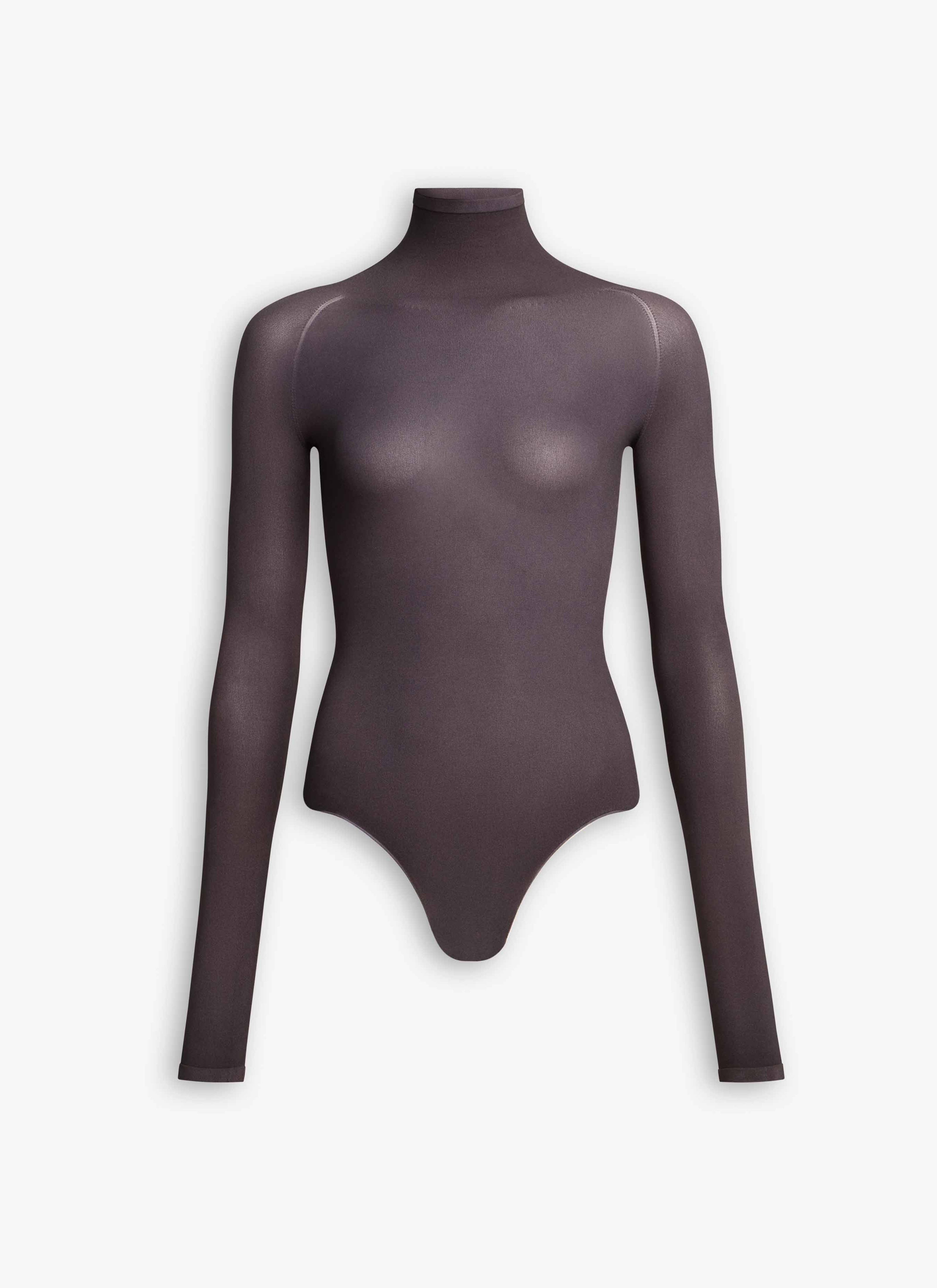 ALAÏA ANTHRACITE HIGH NECK SECOND-SKIN KNIT BODYSUIT