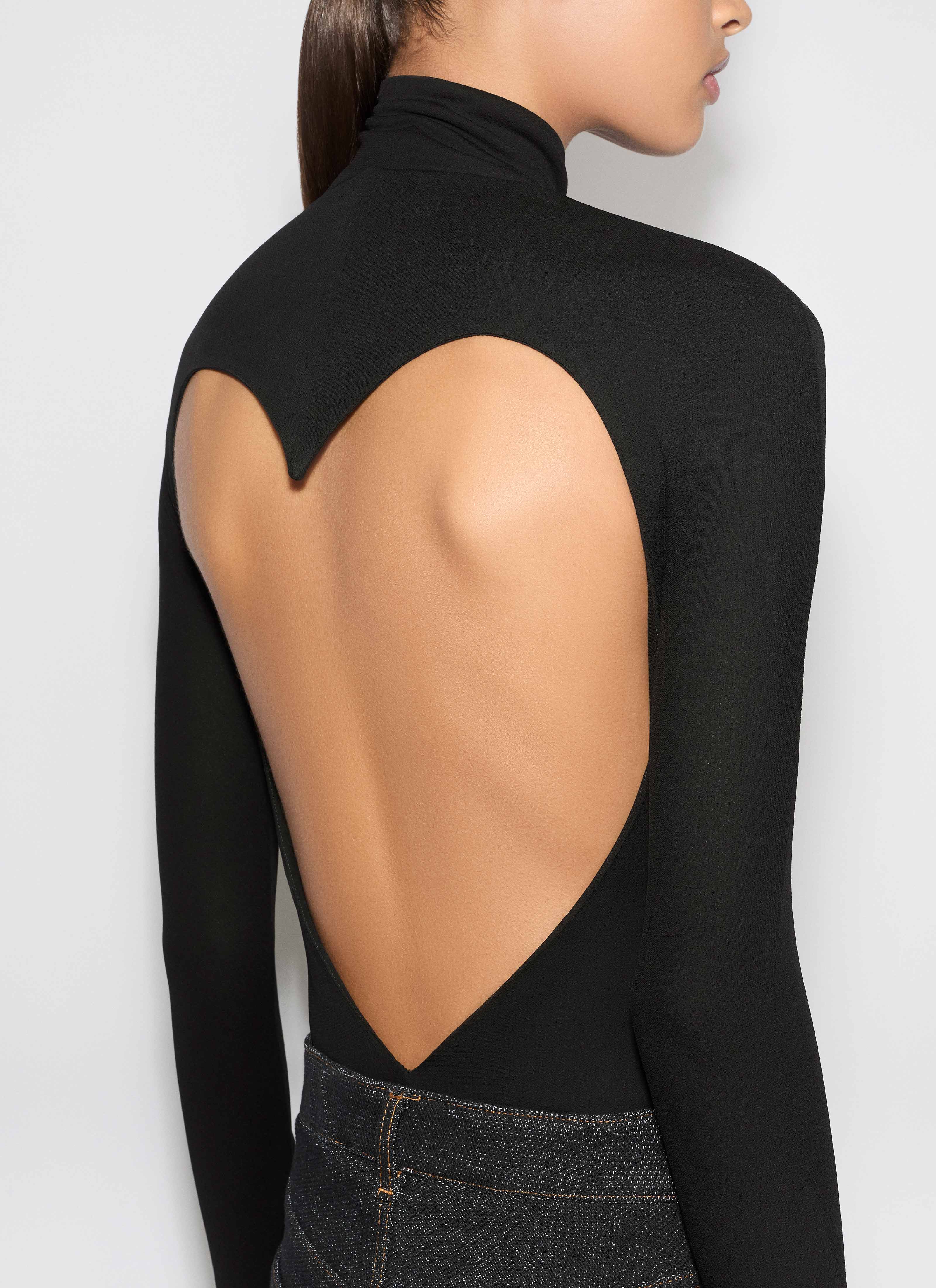 ALAÏA BLACK FLUID JERSEY HEART BODYSUIT