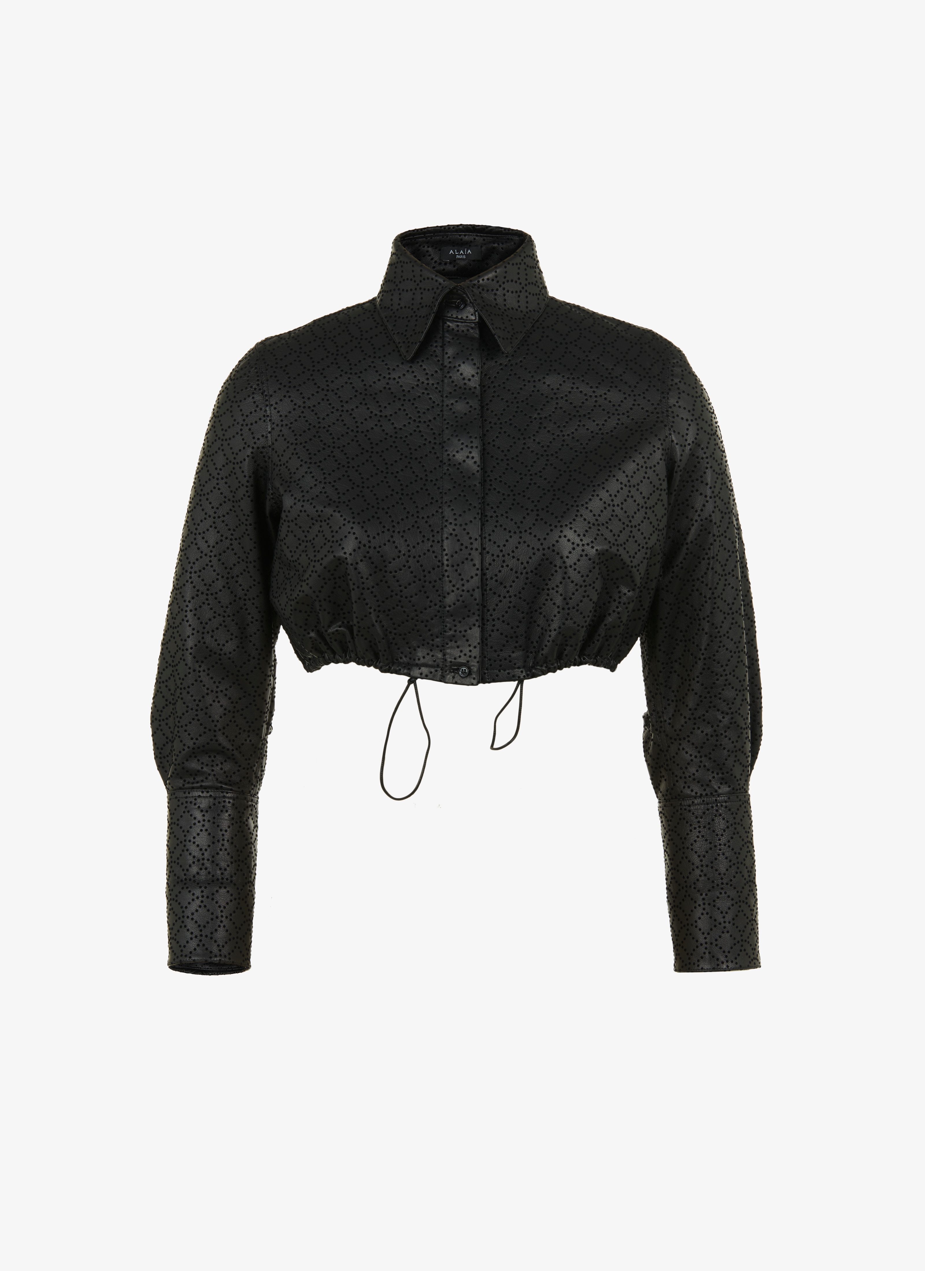 ALAÏA BLACK LEATHER CROPPED SHIRT