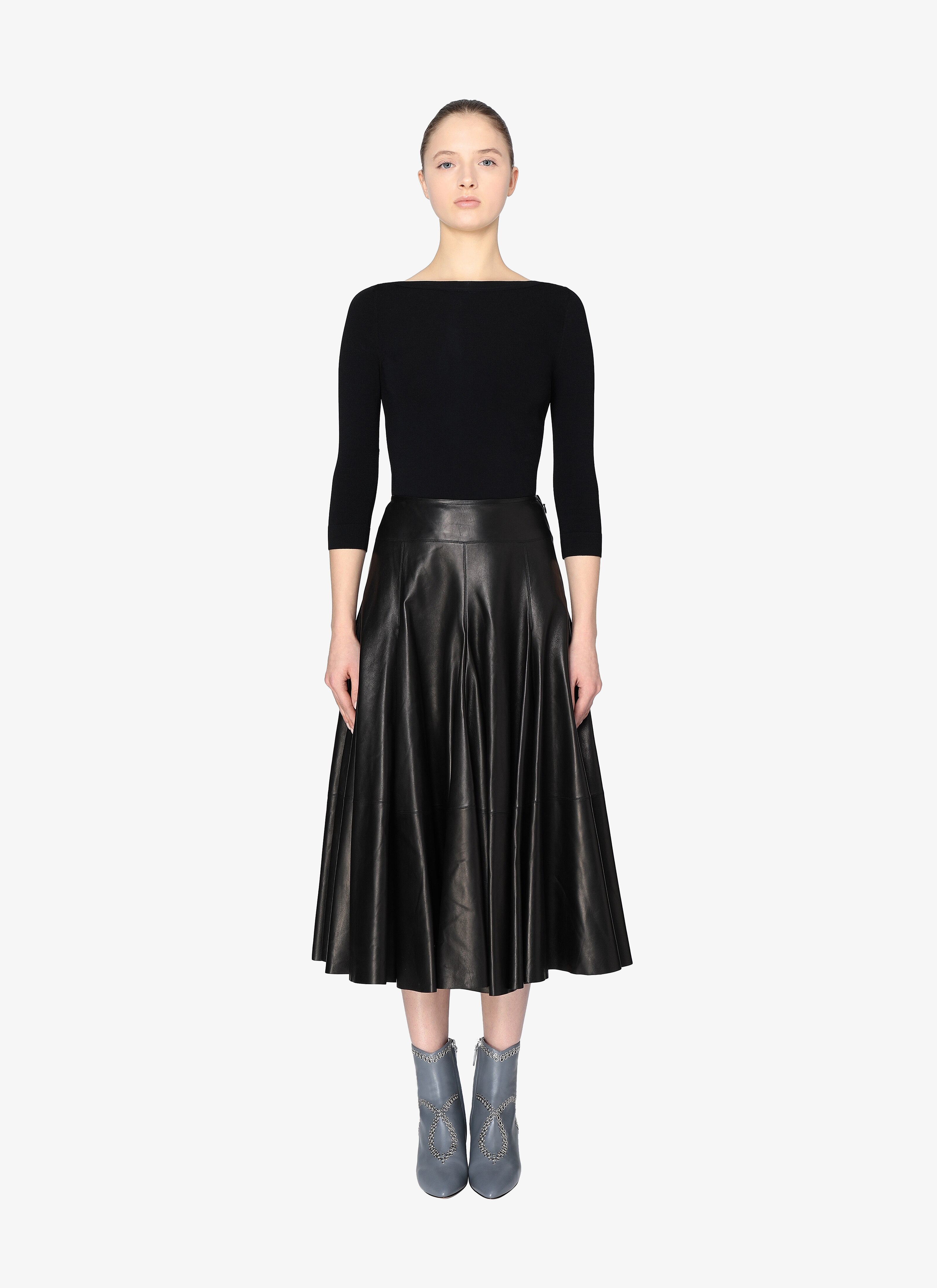 Long Flared Leather Skirt Long Flared Leather Skirt - maison-alaia.com