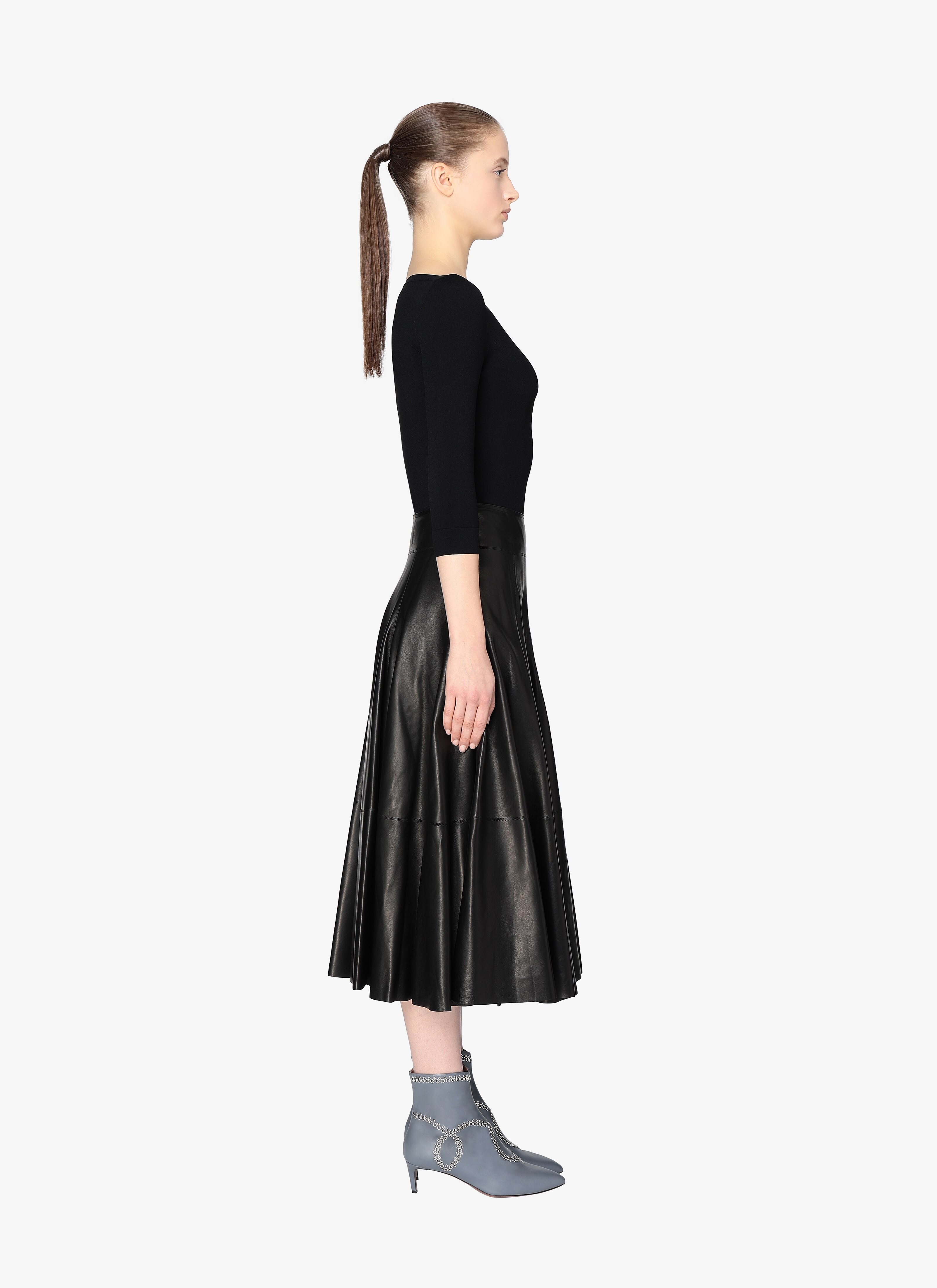 Long Flared Leather Skirt Long Flared Leather Skirt - maison-alaia.com