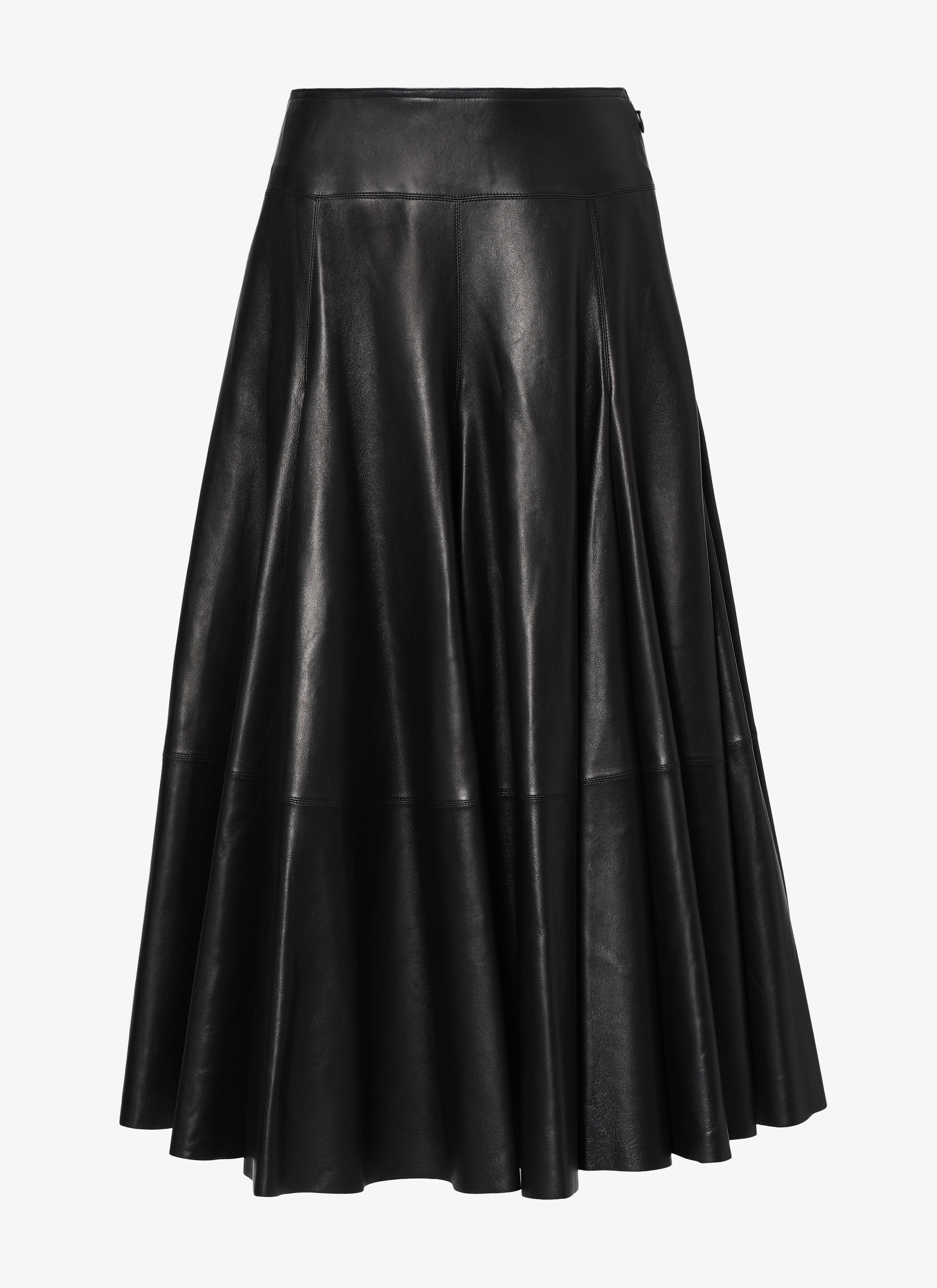 ALAÏA BLACK LONG FLARED LEATHER SKIRT