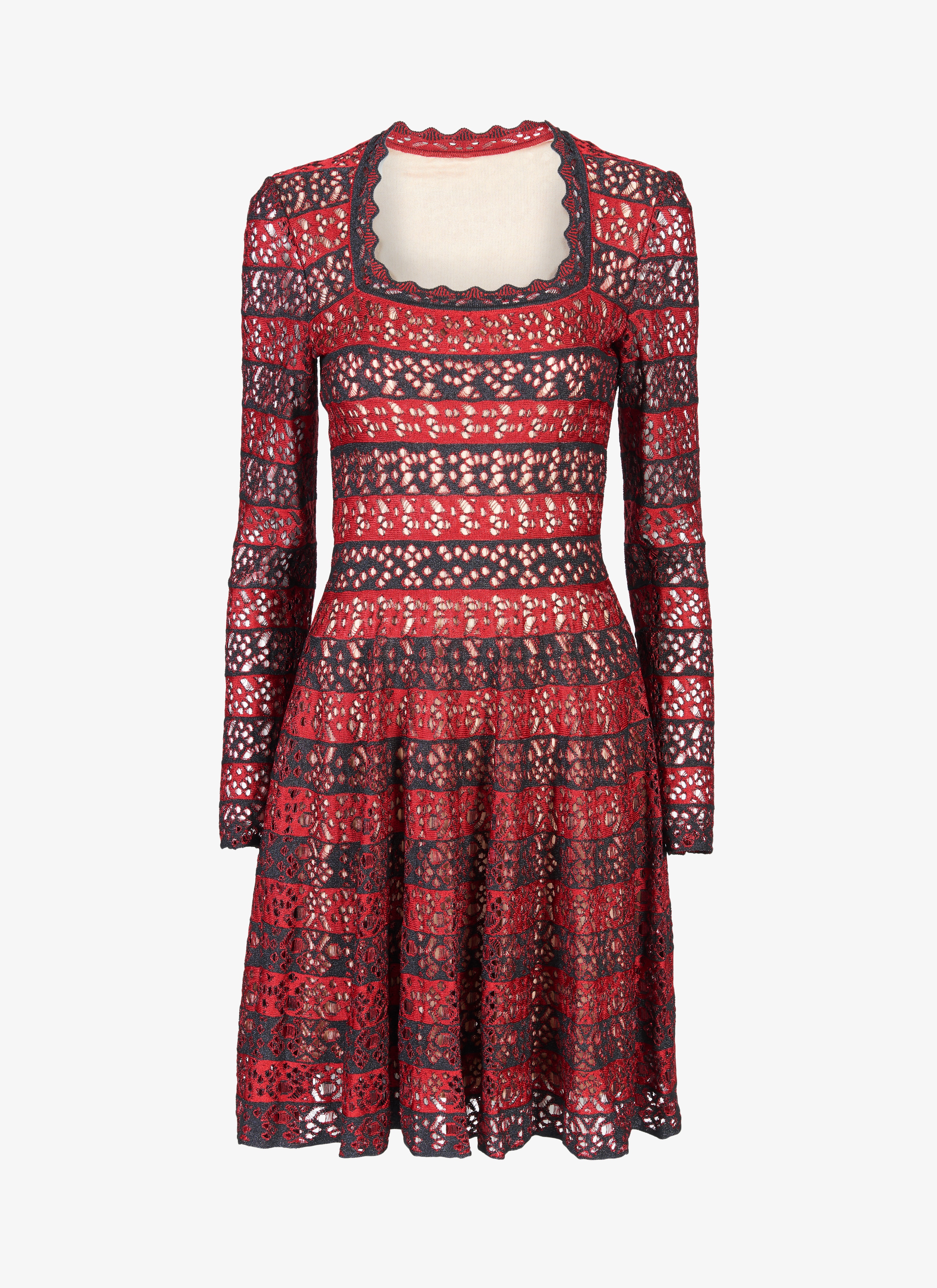 ALAÏA BLACK/RED FLARED KNITTED DRESS