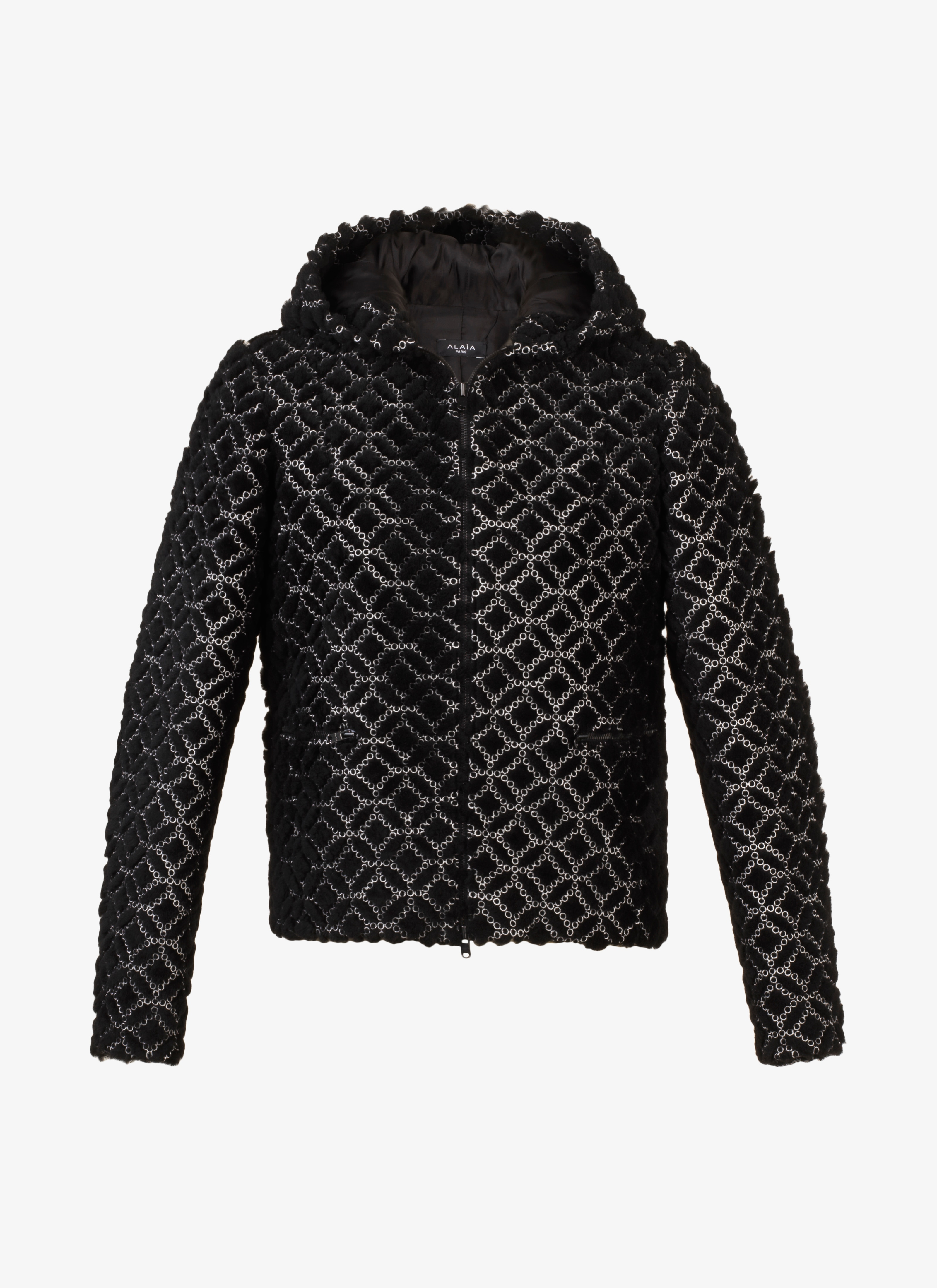 ALAÏA BLACK/WHITE EMBROIDERED HOODED JACKET