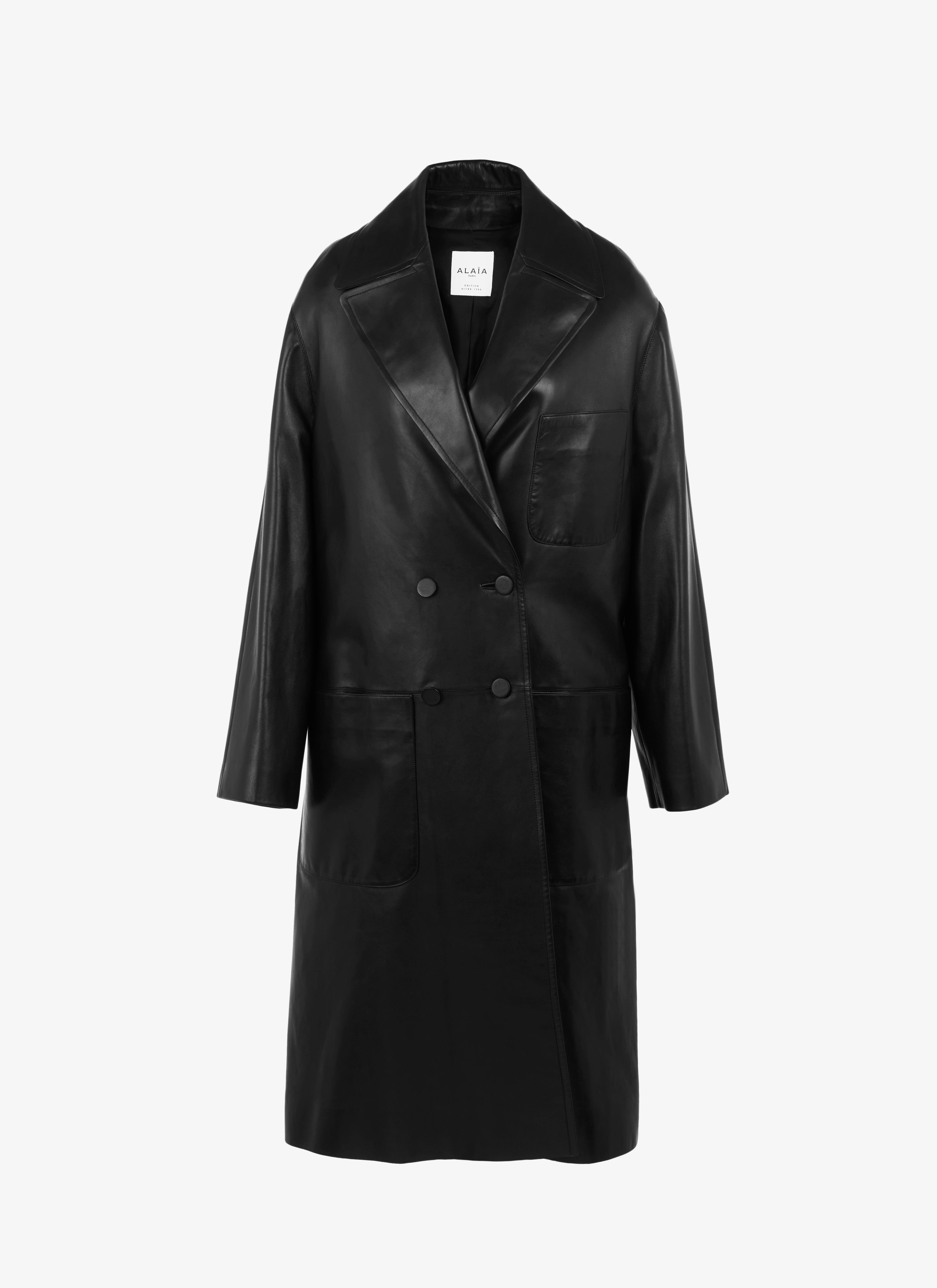 ALAÏA BLACK ALAÏA EDITION 1988 TAILORED MEN'S STYLE LEATHER COAT