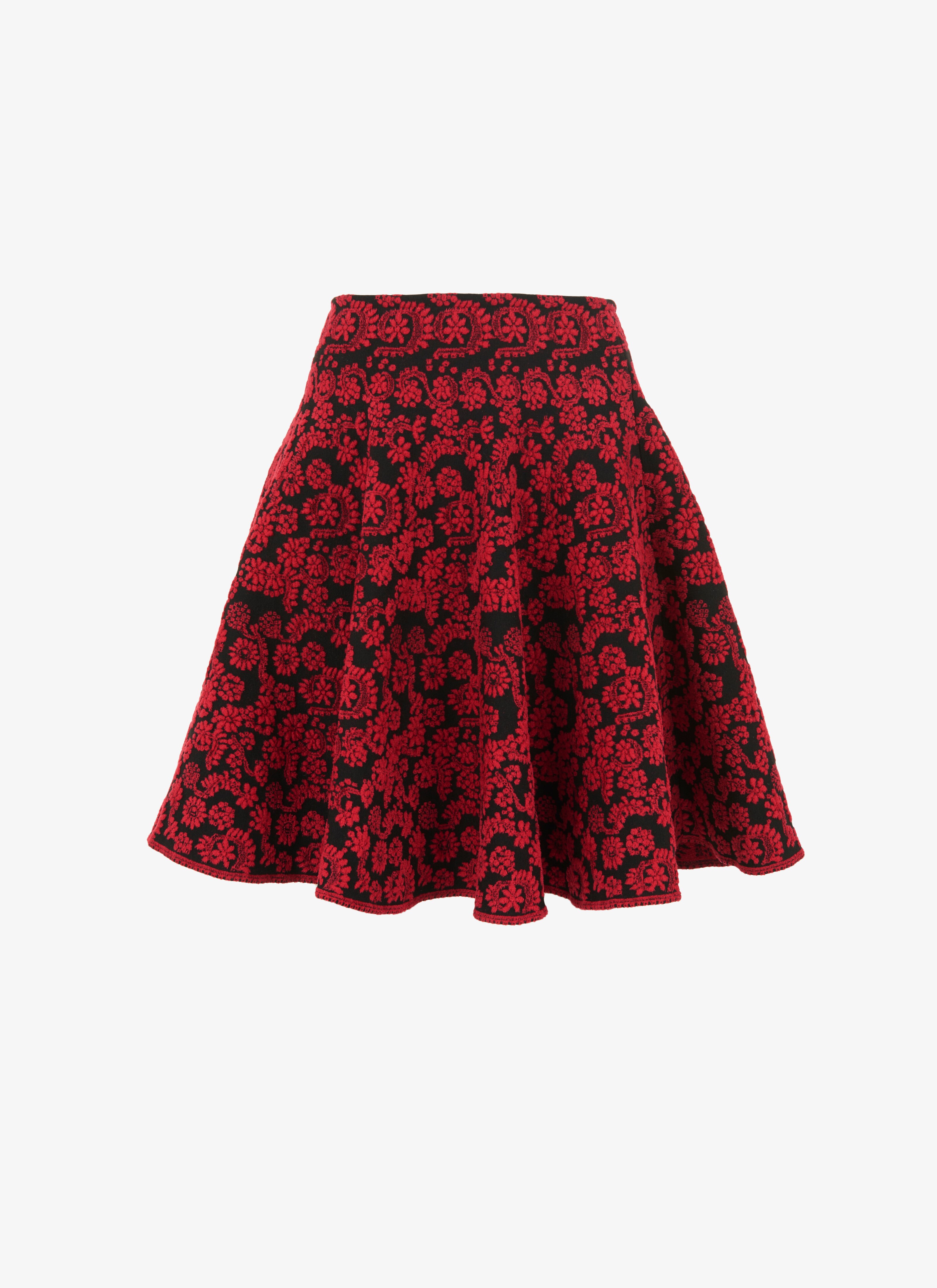 ALAÏA BLACK/RED FLARED KNITTED SKIRT