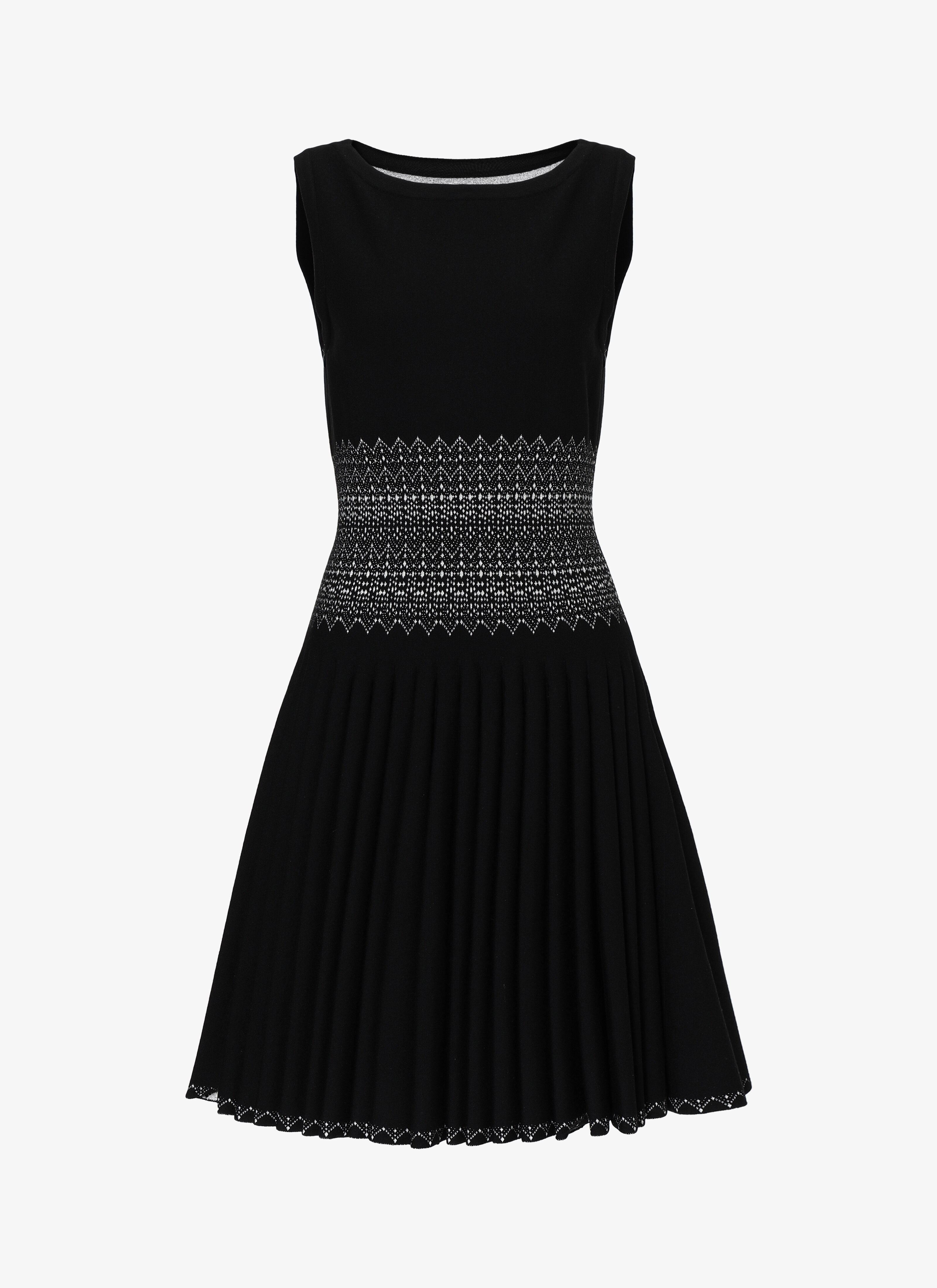 ALAÏA BLACK/IVORY FLARED KNITTED DRESS