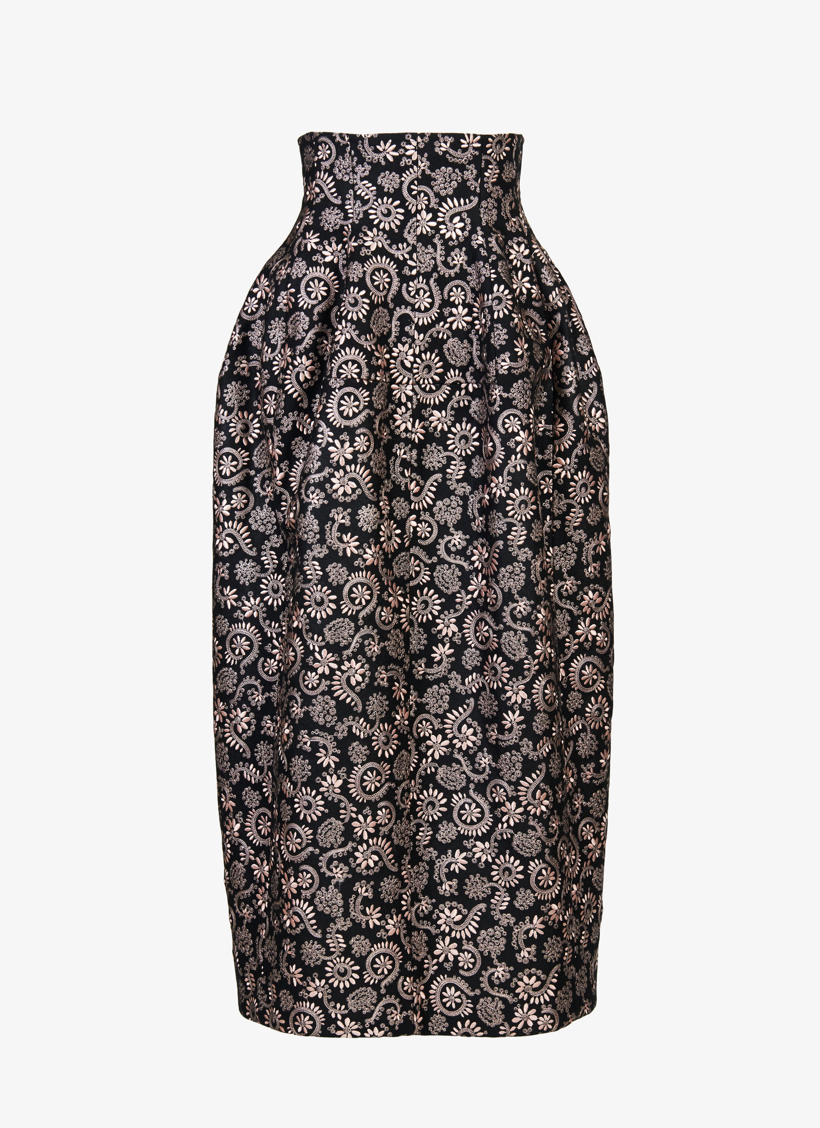 ALAÏA BLACK/LIGHT PINK LONG EMBROIDERED SKIRT