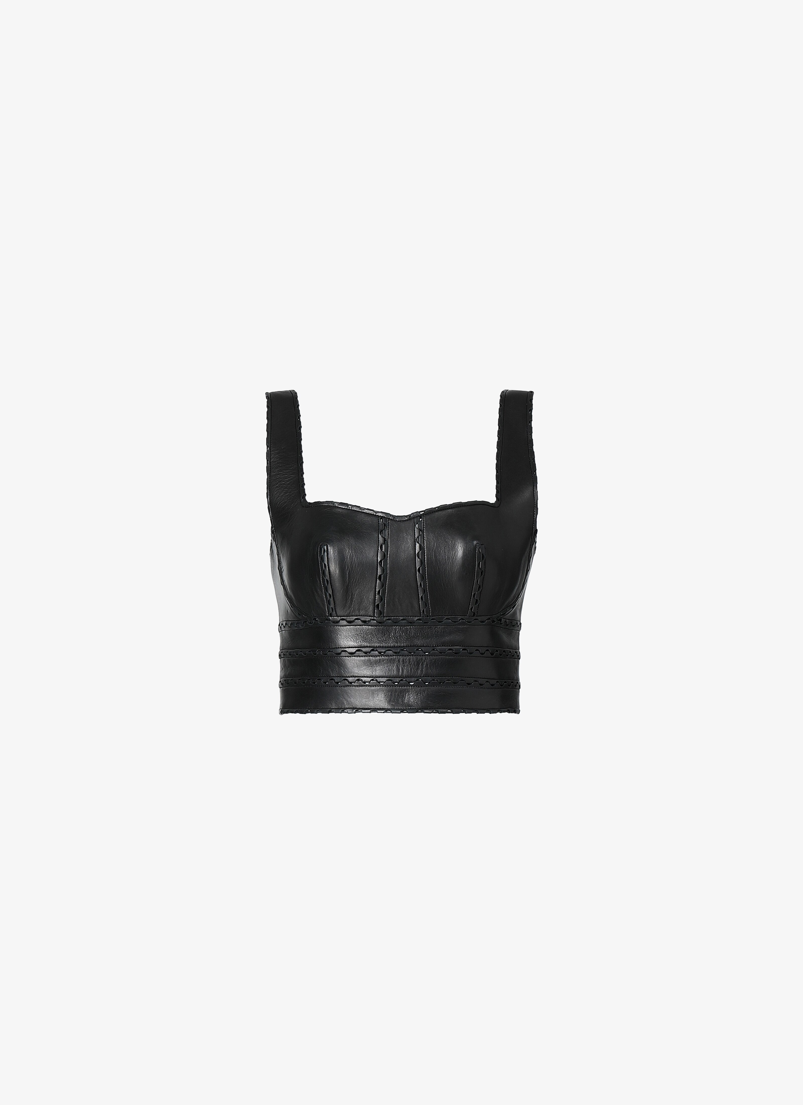 ALAÏA BLACK LEATHER BUSTIER TOP