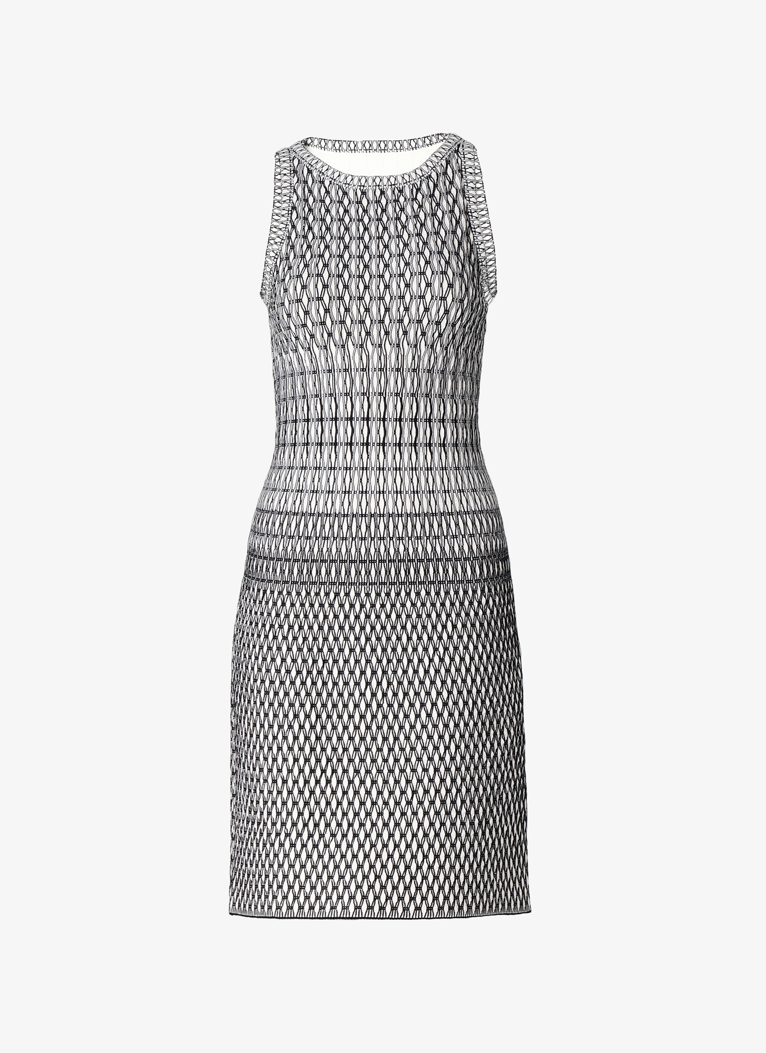 ALAÏA IVORY/BLACK SLEEVELESS DRESS ROCAILLE IVORY/BLACK