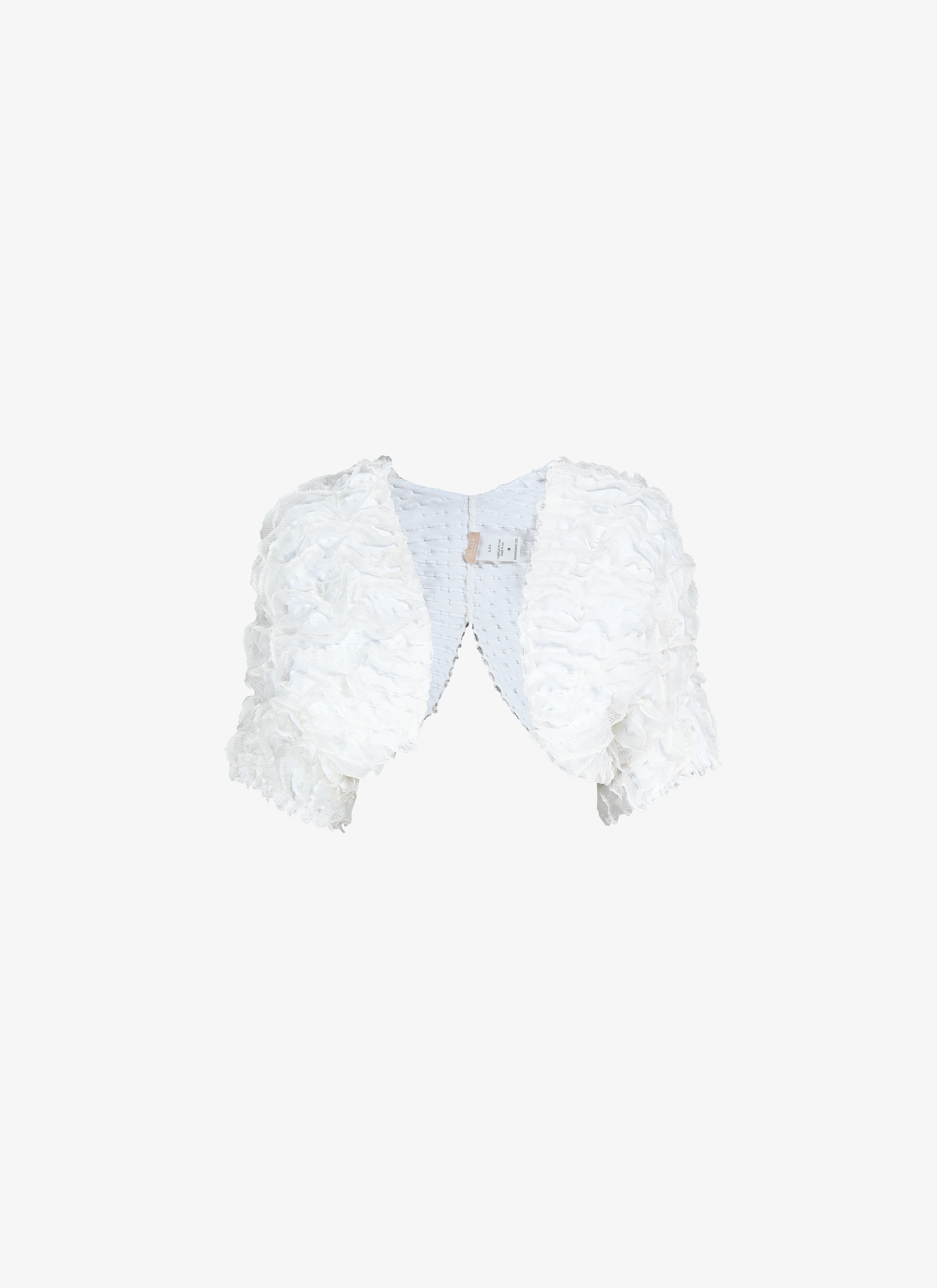 ALAÏA WHITE RUFFLED CARDIGAN