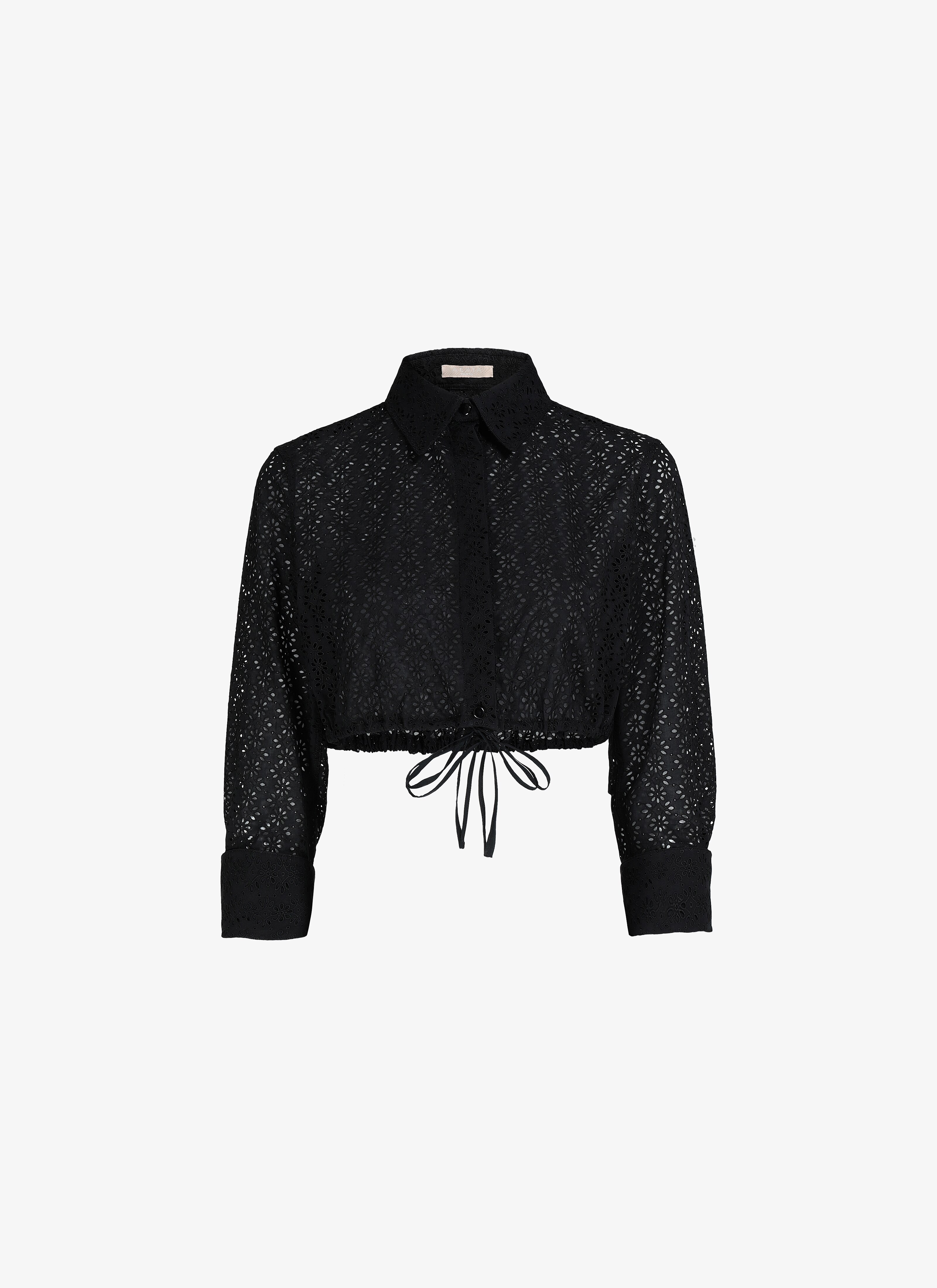 ALAÏA BLACK EMBROIDERED CROPPED SHIRT