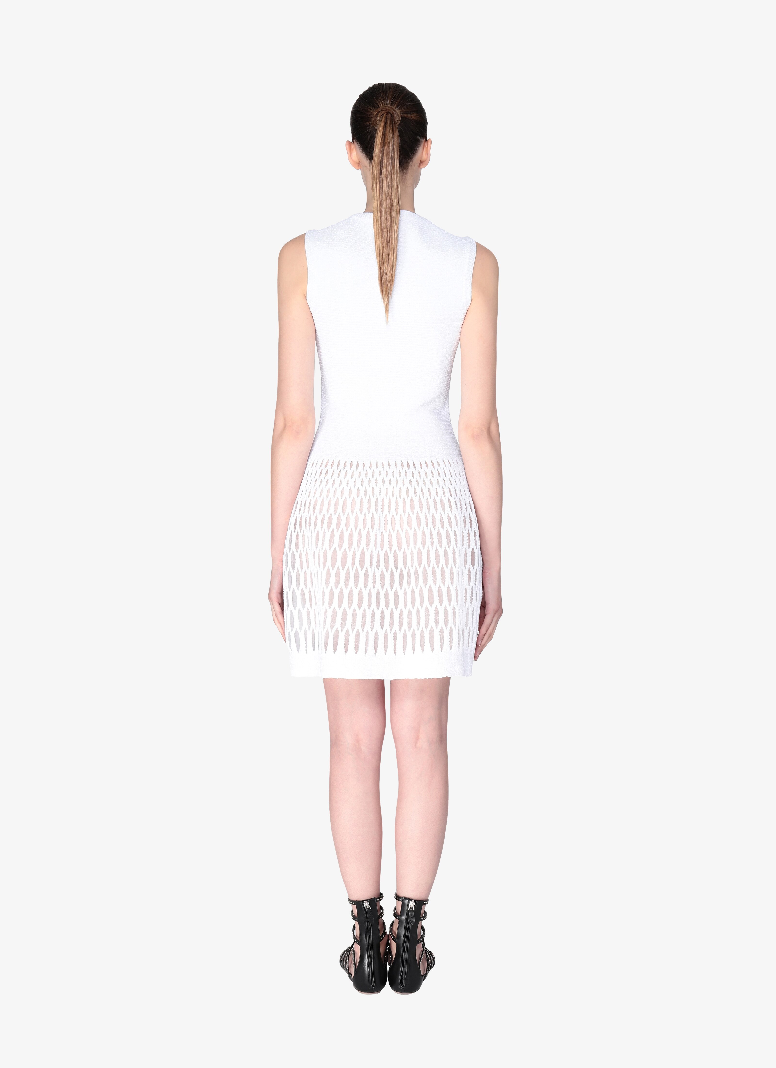ALAÏA  SLEEVELESS DRESS DIAPHANE WHITE BIANCO