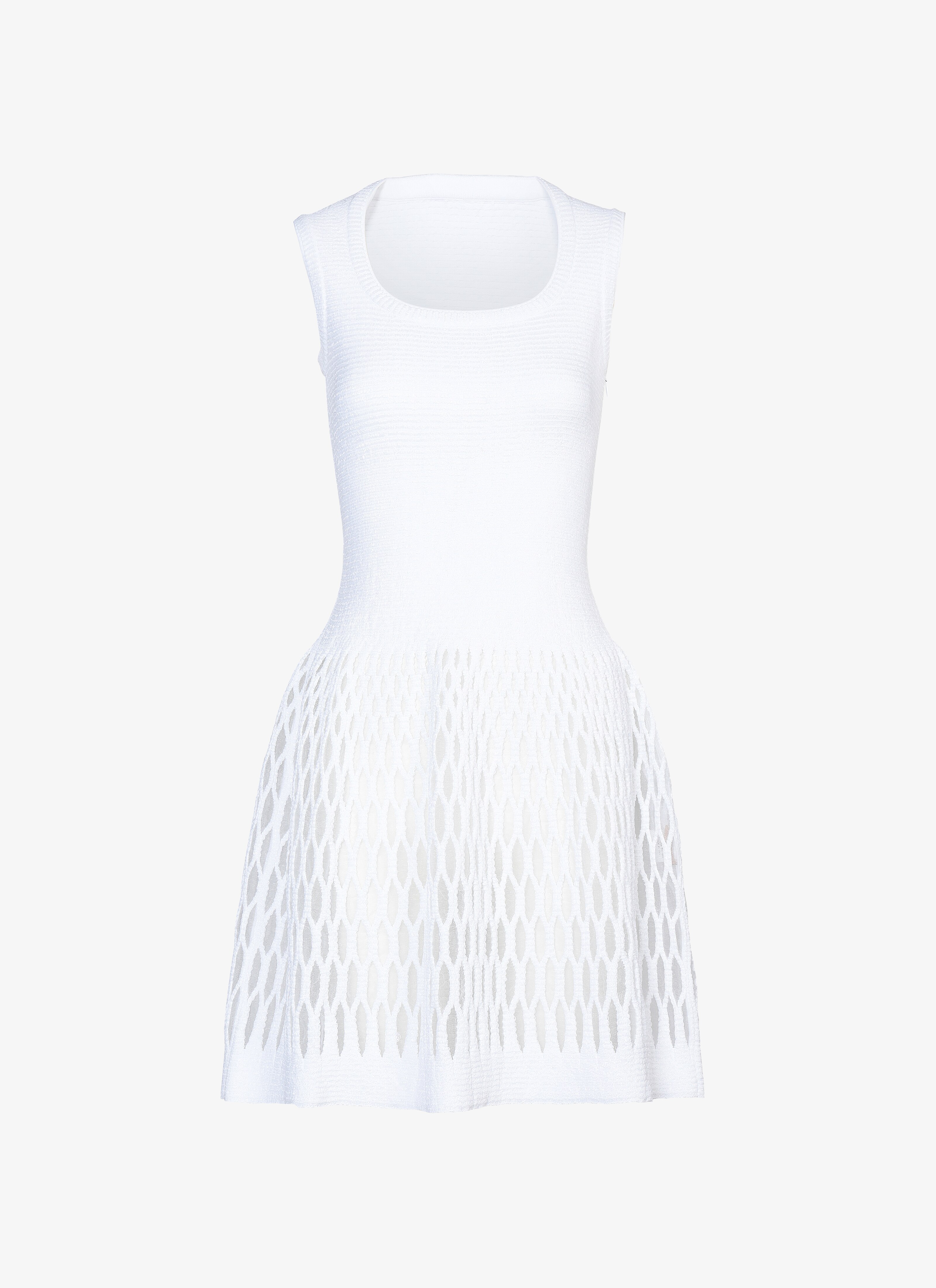 ALAÏA  SLEEVELESS DRESS DIAPHANE WHITE BIANCO