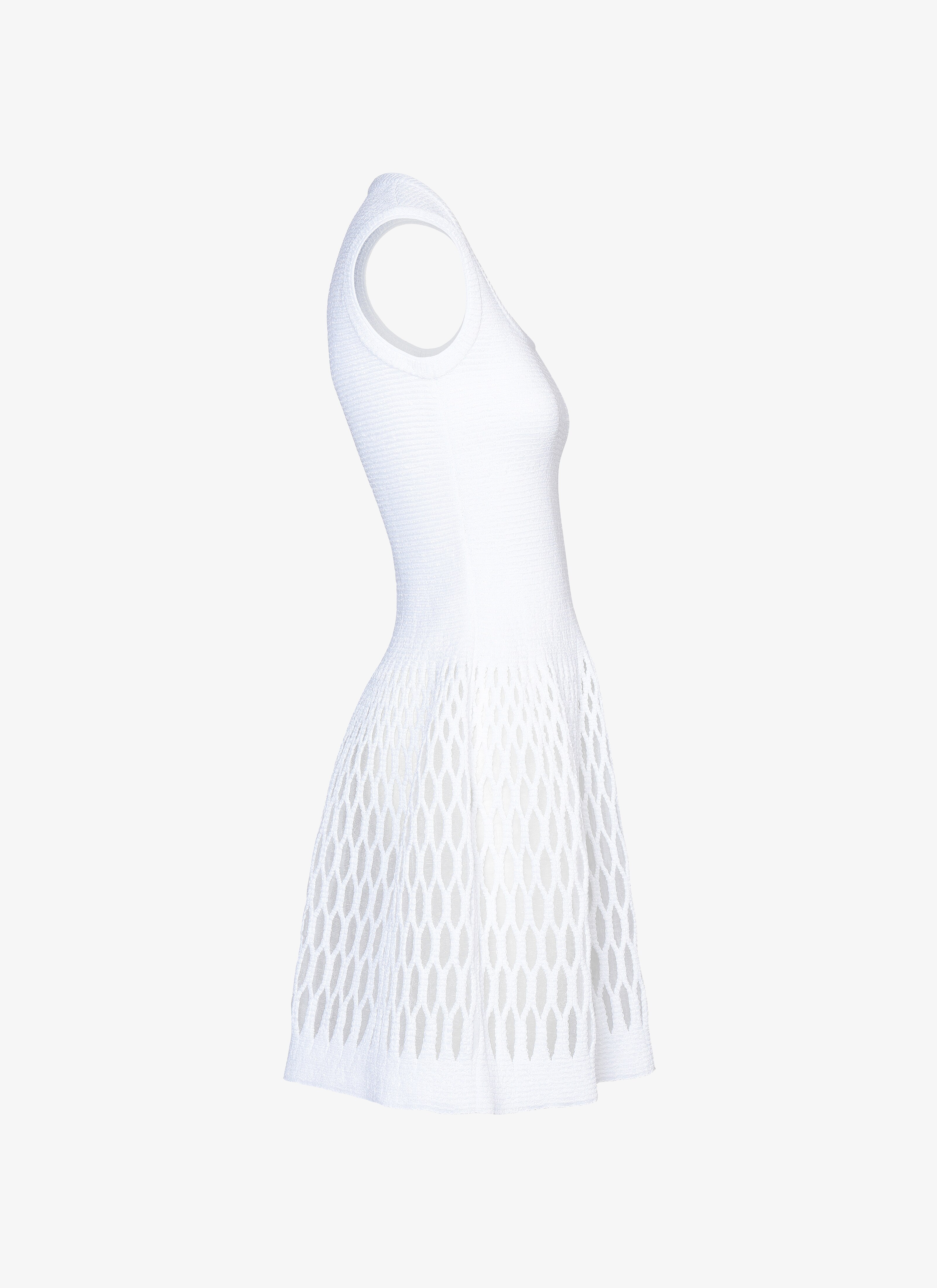 ALAÏA  SLEEVELESS DRESS DIAPHANE WHITE BIANCO