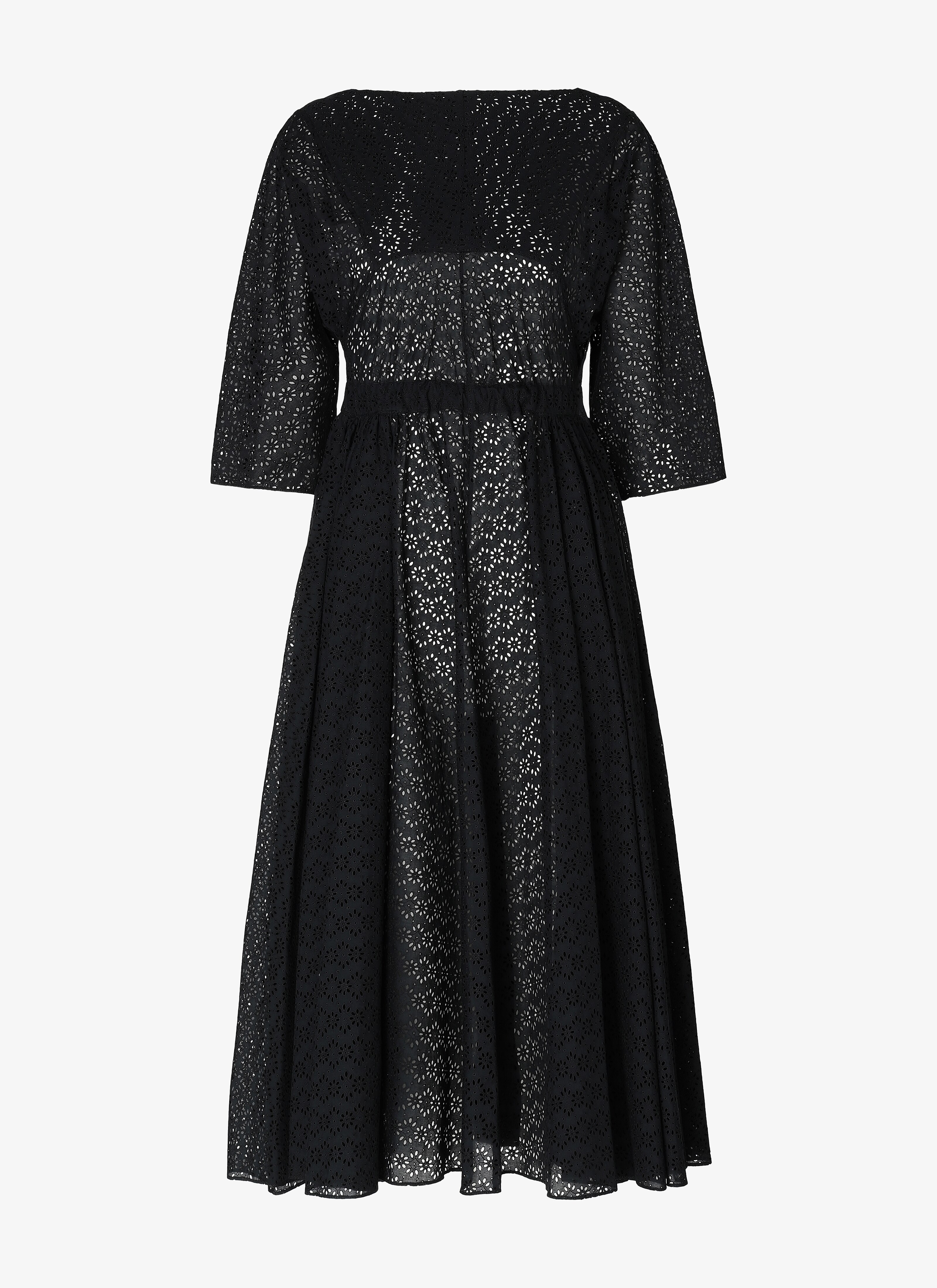ALAÏA BLACK LONG EMBROIDERED DRESS