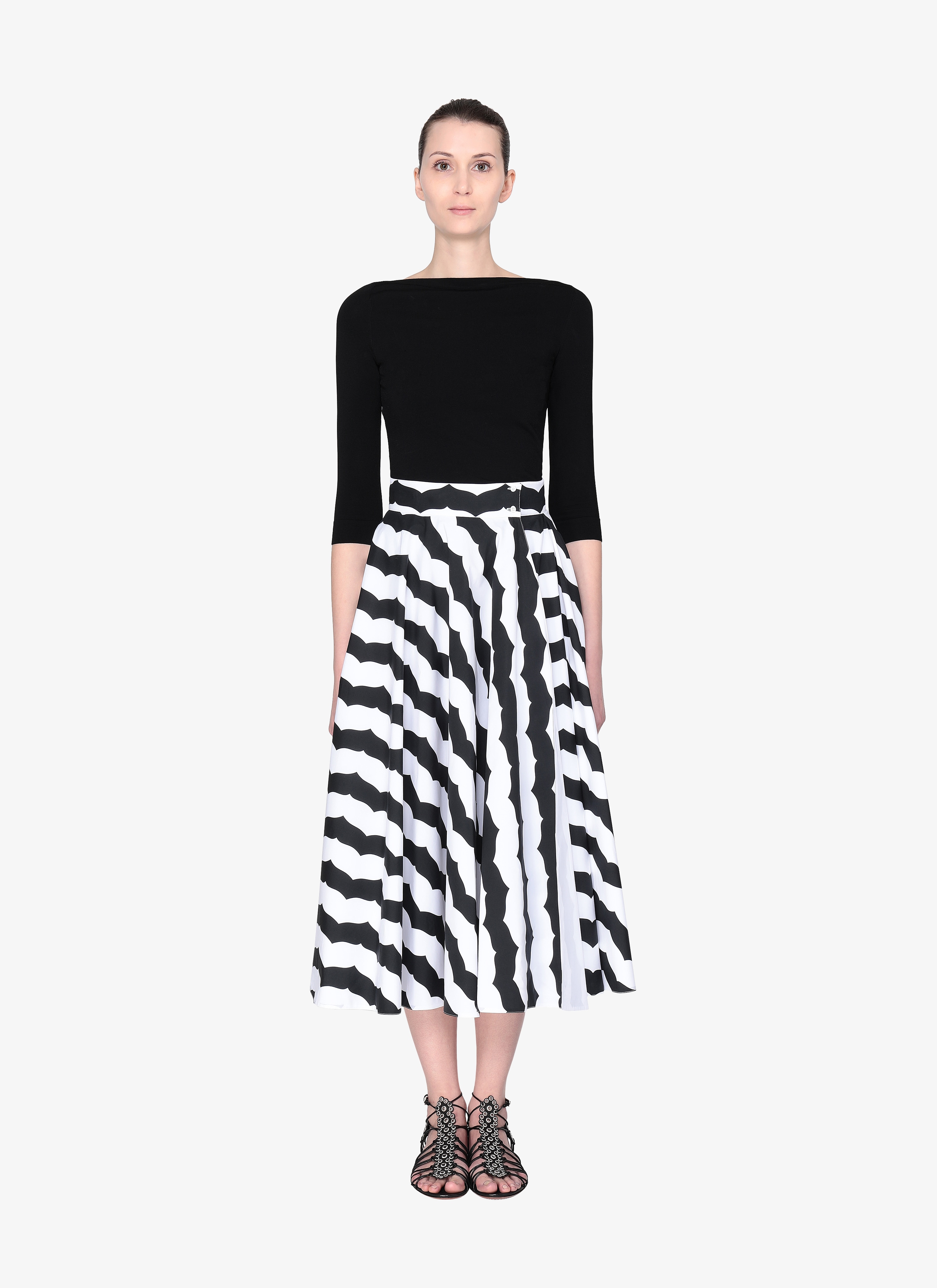 ALAÏA  LONG SKIRT POPELINE RAYURES EDITIONS WHITE/BLACK BIANCO/NERO