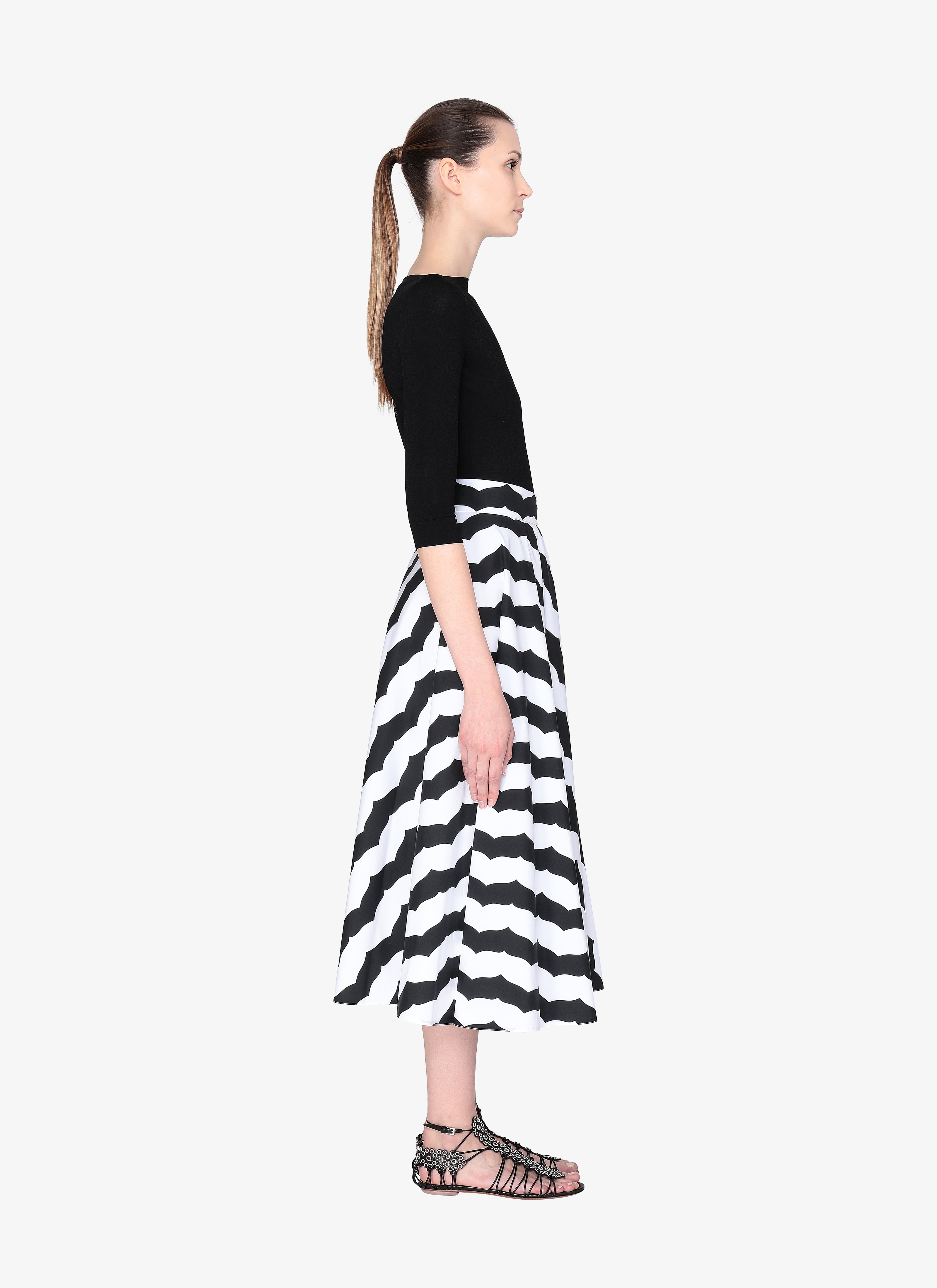 ALAÏA  LONG SKIRT POPELINE RAYURES EDITIONS WHITE/BLACK BIANCO/NERO