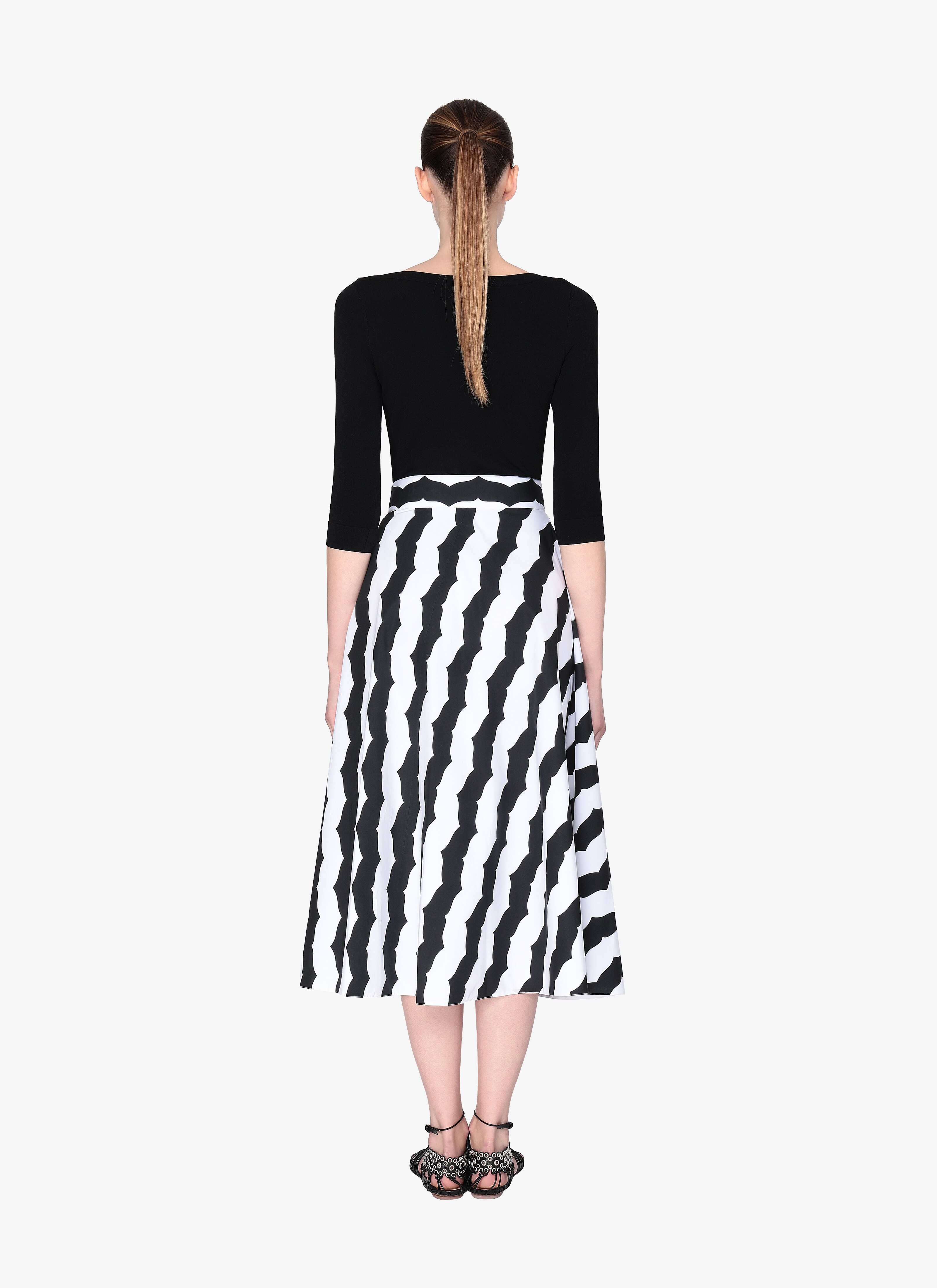 ALAÏA  LONG SKIRT POPELINE RAYURES EDITIONS WHITE/BLACK BIANCO/NERO