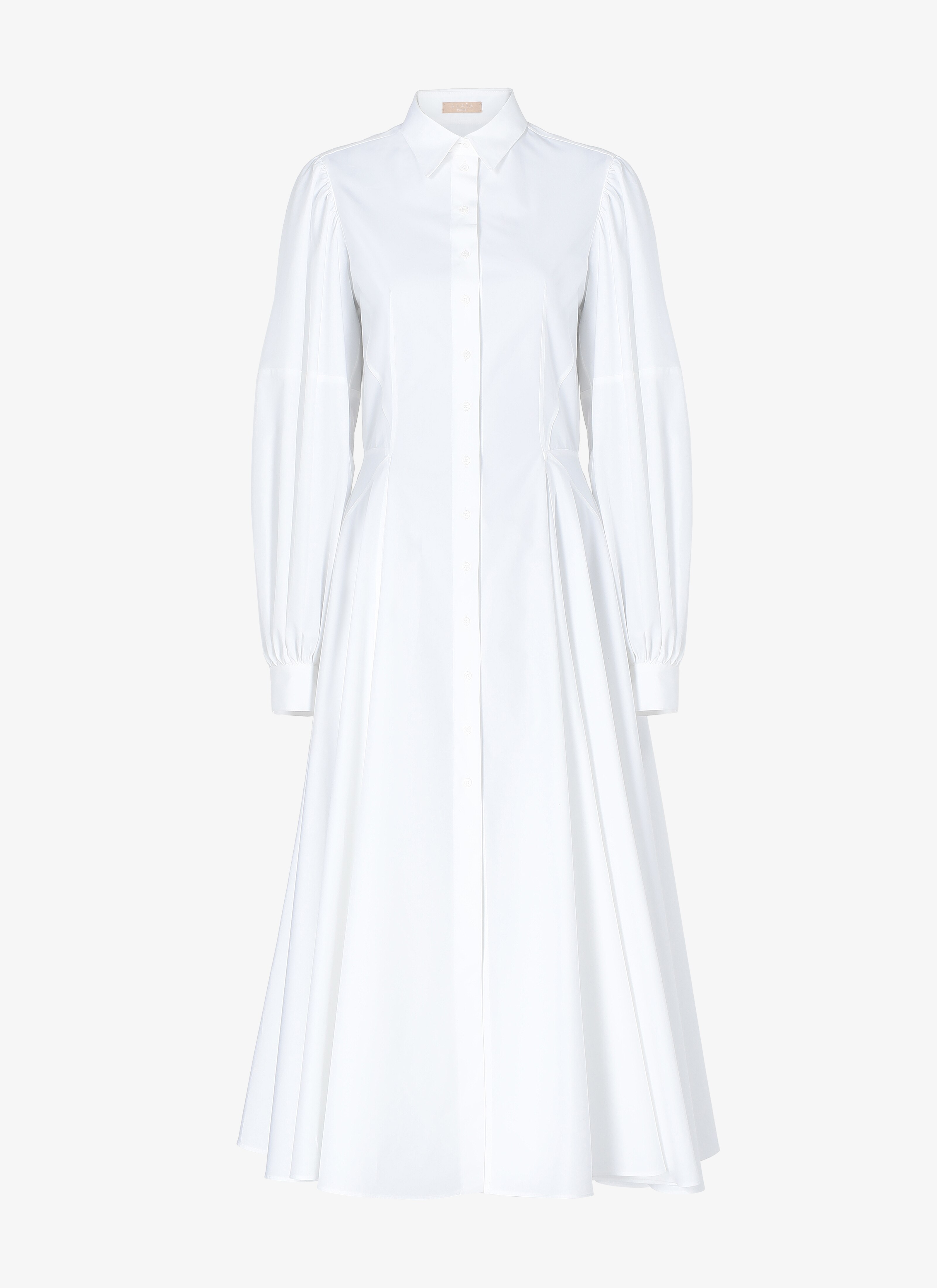 ALAÏA WHITE  LONG SLEEVE DRESS POPELINE JAPONAISE WHITE
