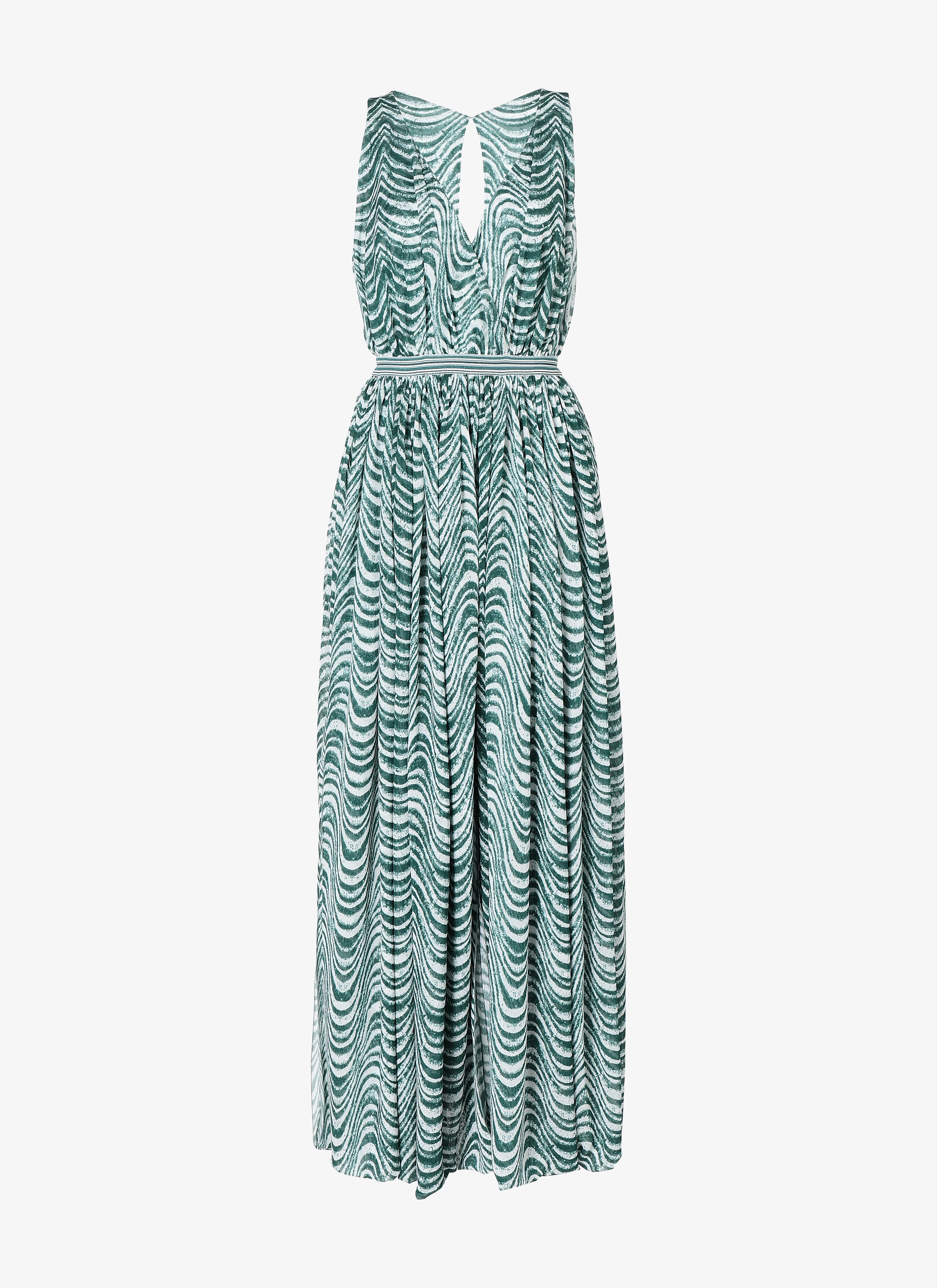 ALAÏA GREEN/WHITE SLEEVELESS SILK DRESS
