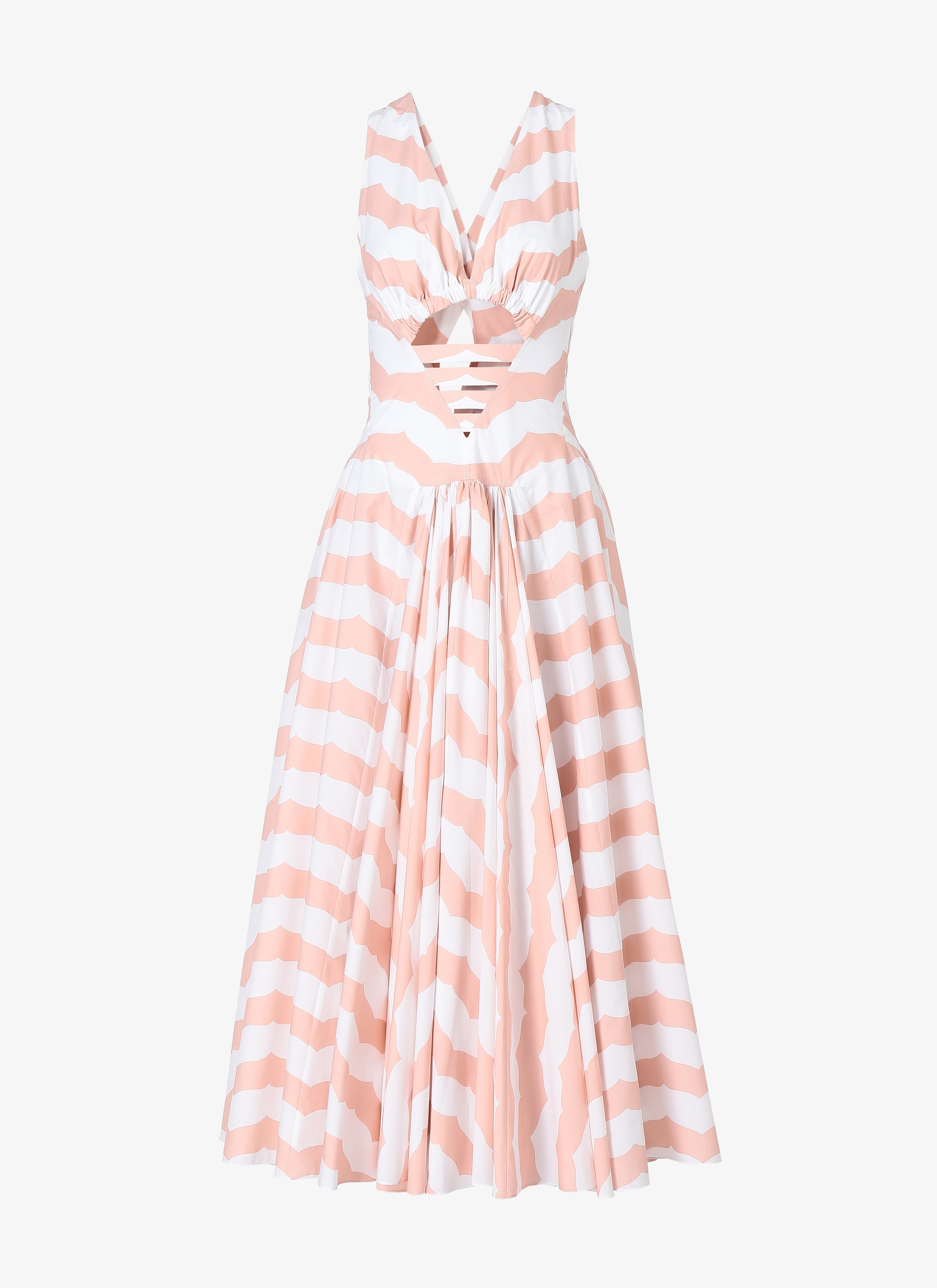 ALAÏA WHITE/ROSE  LONG SLEEVELESS DRESS POPELINE RAYURES EDITIONS WHITE/ROSE