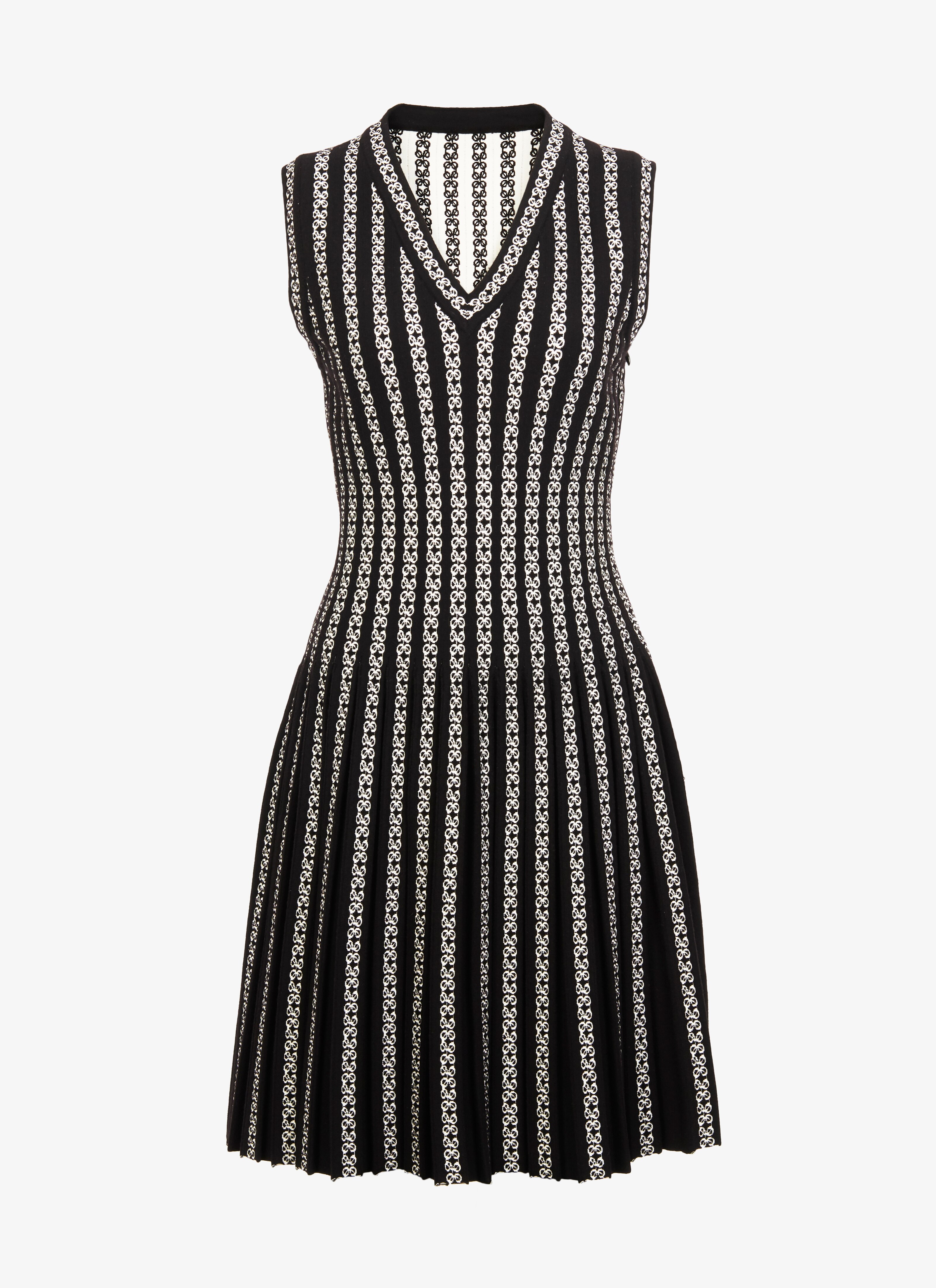 ALAÏA BLACK/WHITE  SLEEVELESS DRESS PLISSE TWIST BLACK/WHITE