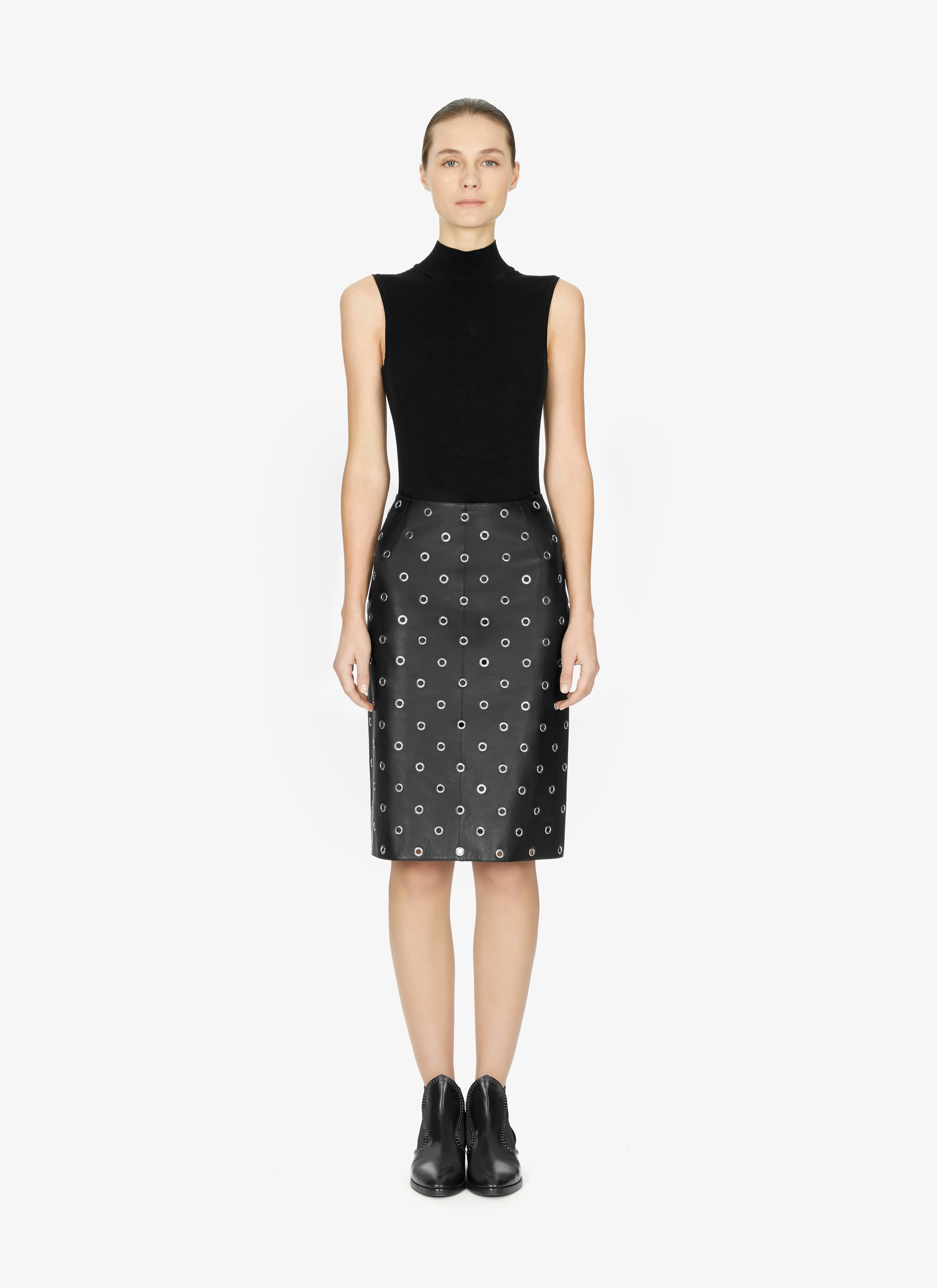 Lambskin Eyelet Pencil Skirt Lambskin Eyelet Pencil Skirt - maison-alaia.com