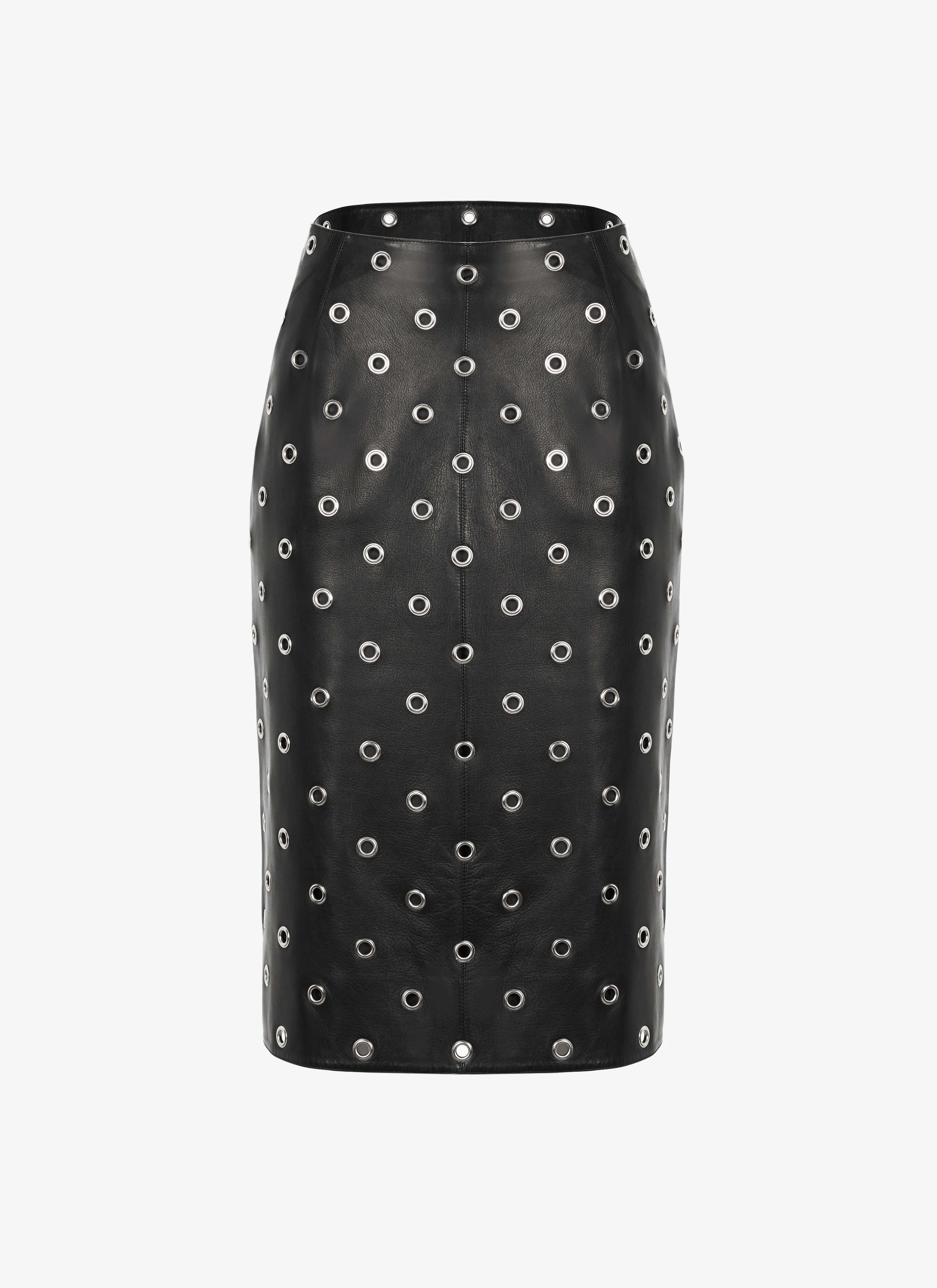 ALAÏA BLACK LAMBSKIN EYELET PENCIL SKIRT