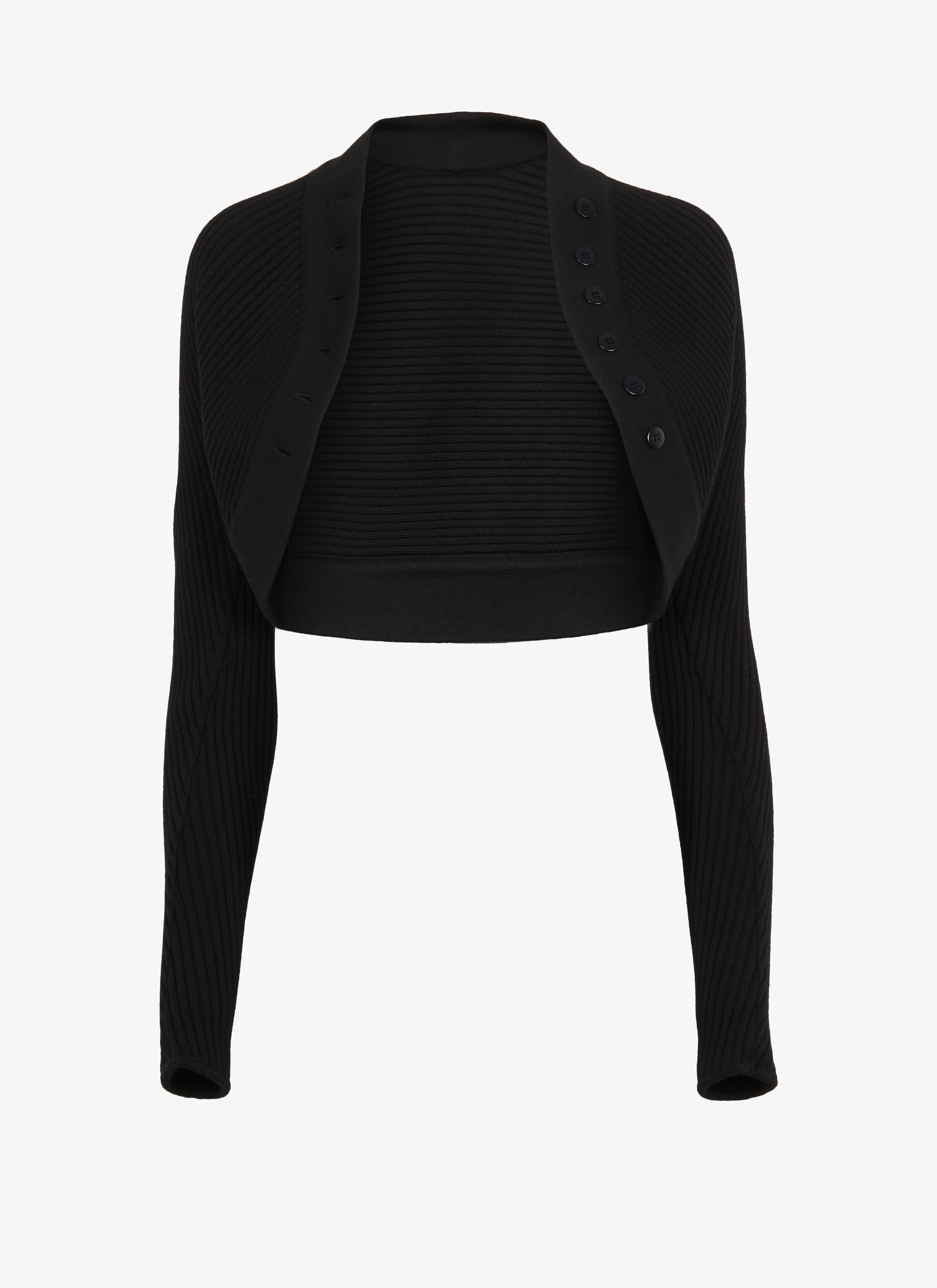 ALAÏA BLACK WOOL-BLEND RIBBED BOLERO JACKET