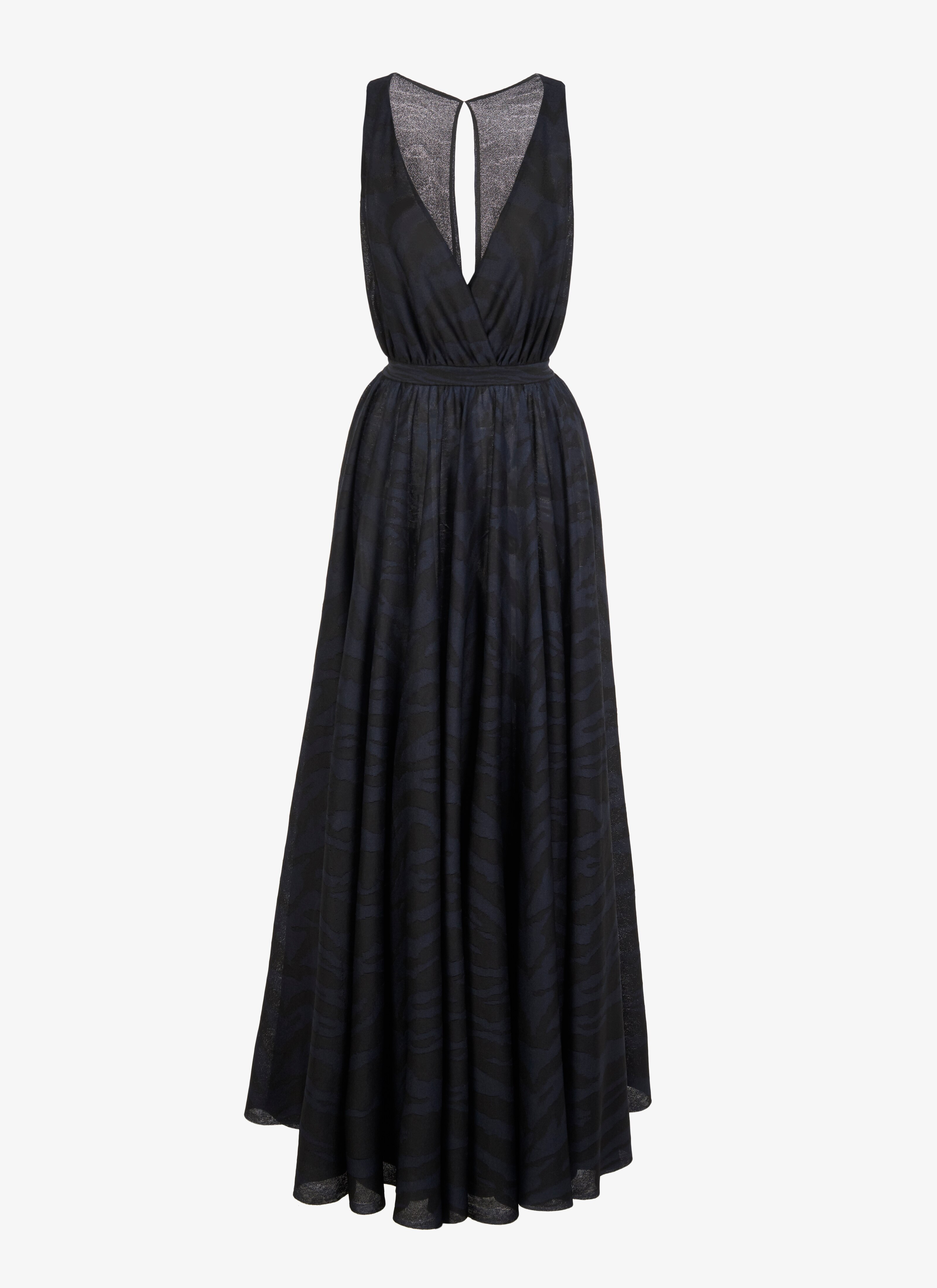 ALAÏA BLACK/BLUE SILK-BLEND ZEBRA DRESS