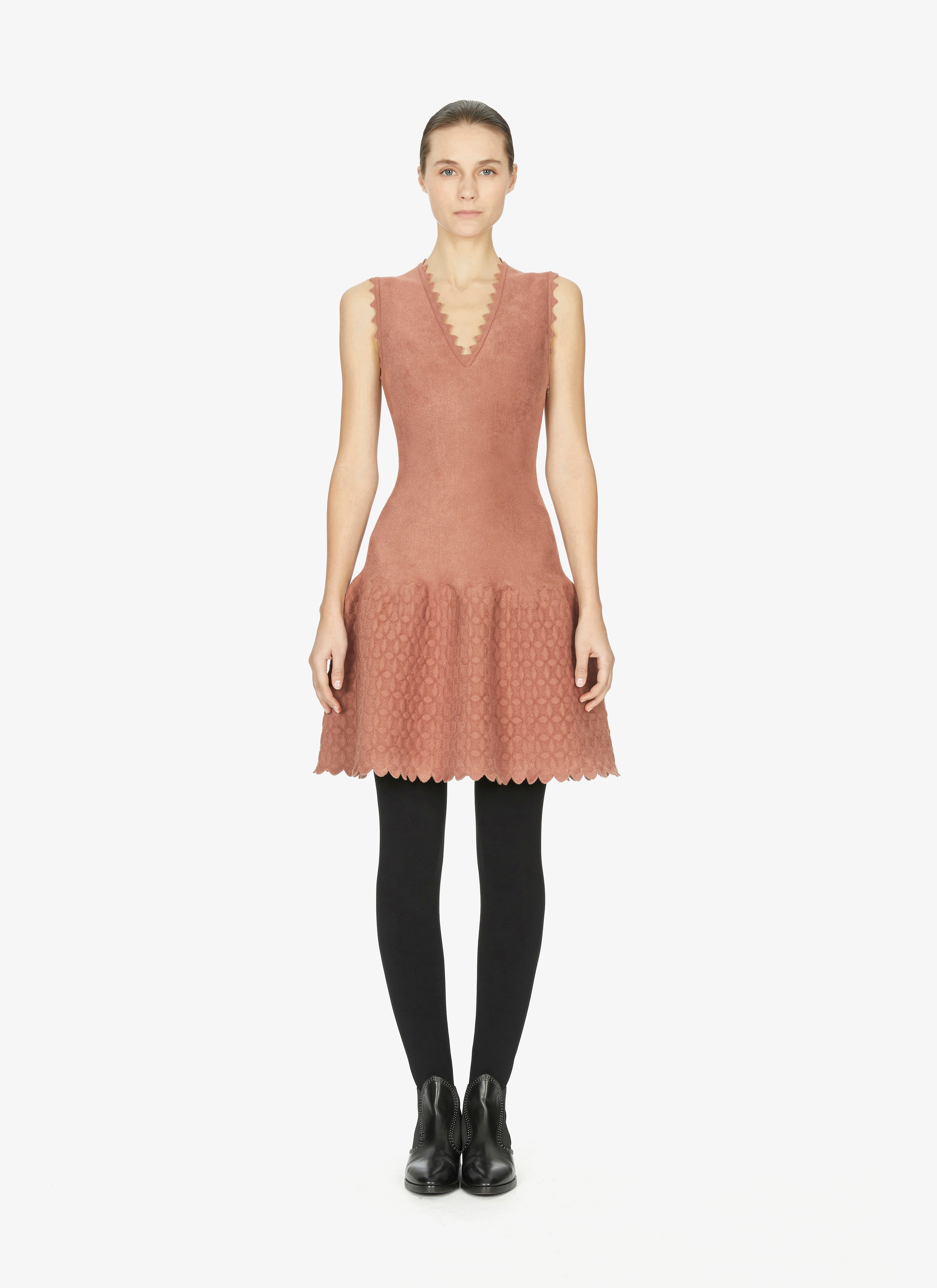 ALAÏA BEIGE SCALLOPED DRESS
