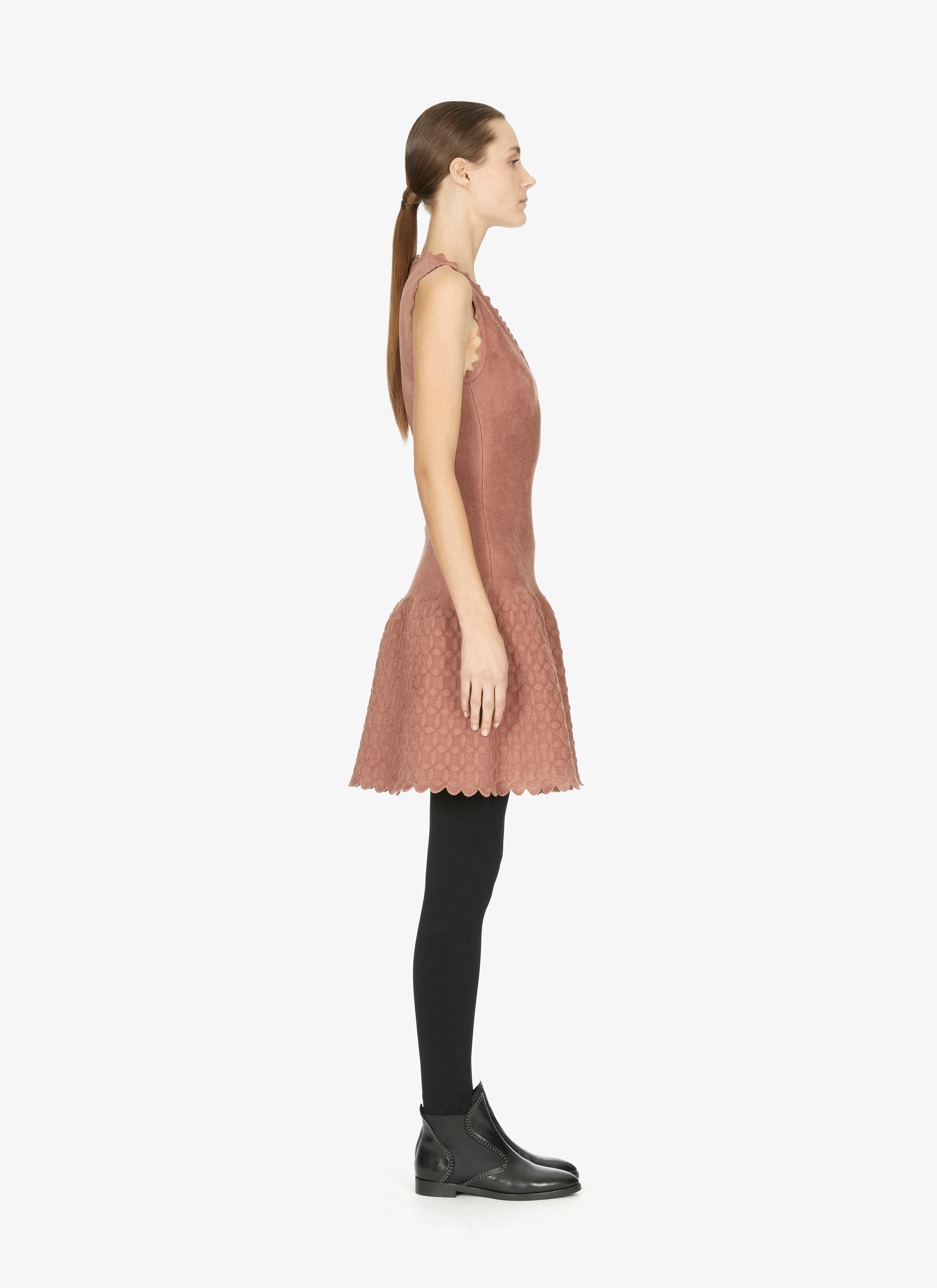 ALAÏA BEIGE SCALLOPED DRESS
