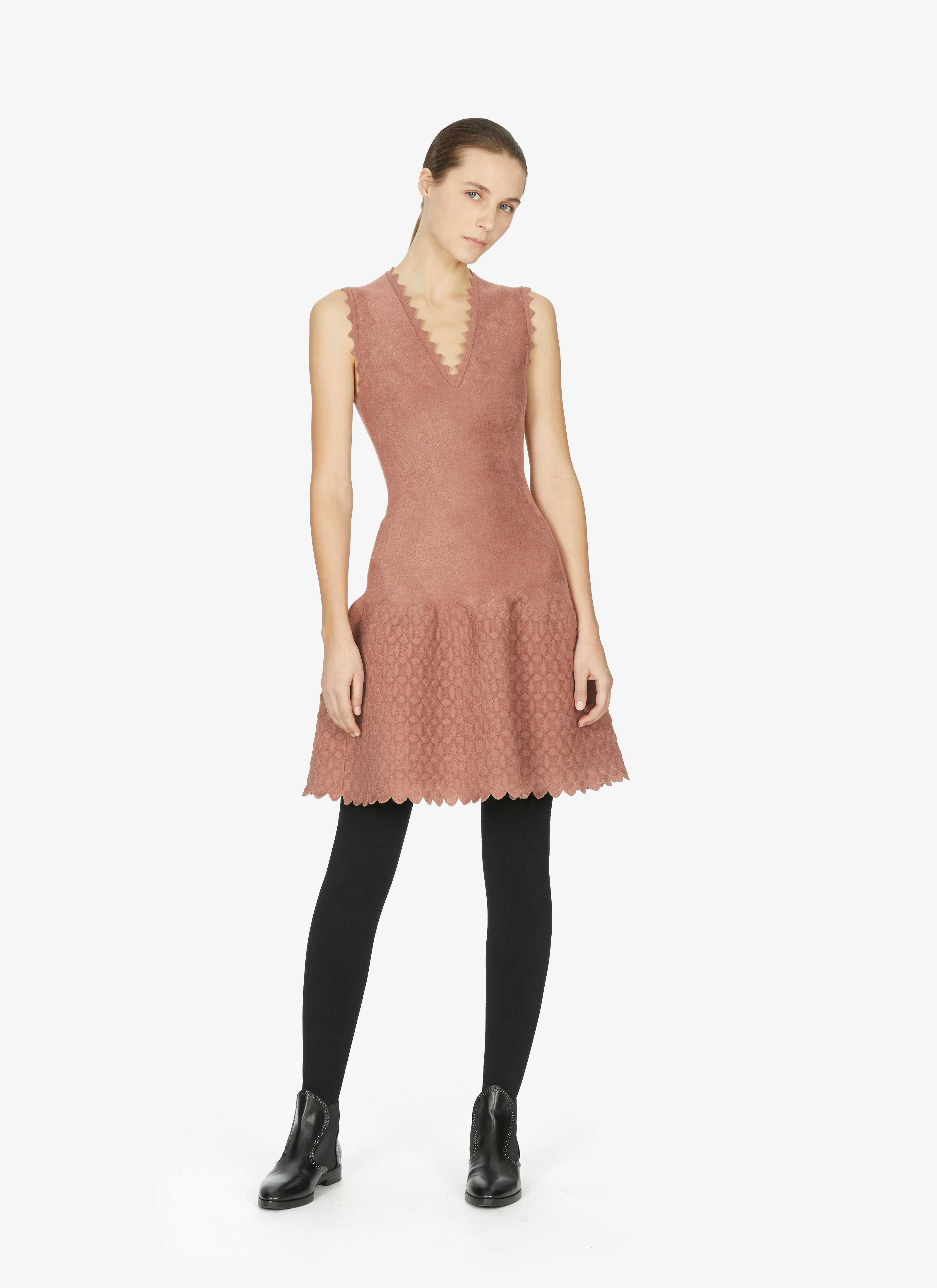 ALAÏA BEIGE SCALLOPED DRESS