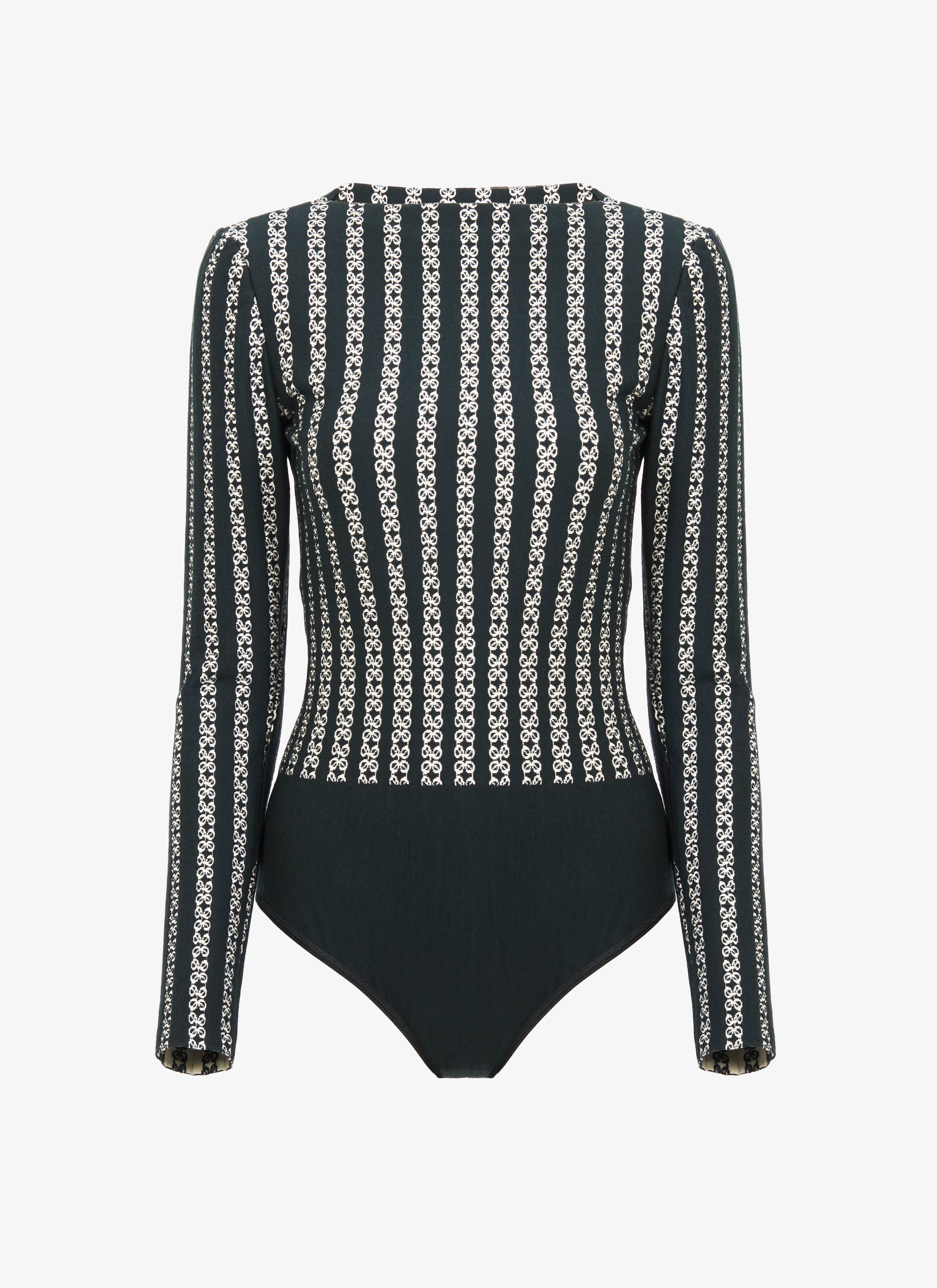 ALAÏA GREEN/WHITE BLEND STRAIGHT-NECK BODYSUIT
