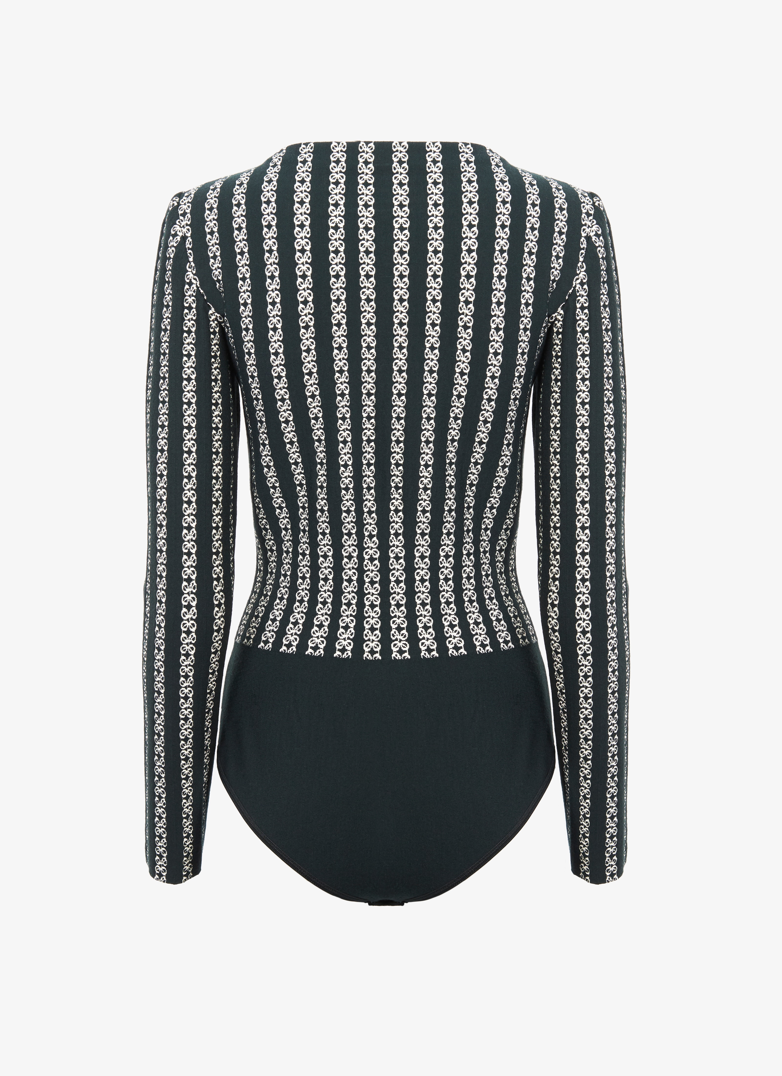 ALAÏA GREEN/WHITE BLEND STRAIGHT-NECK BODYSUIT
