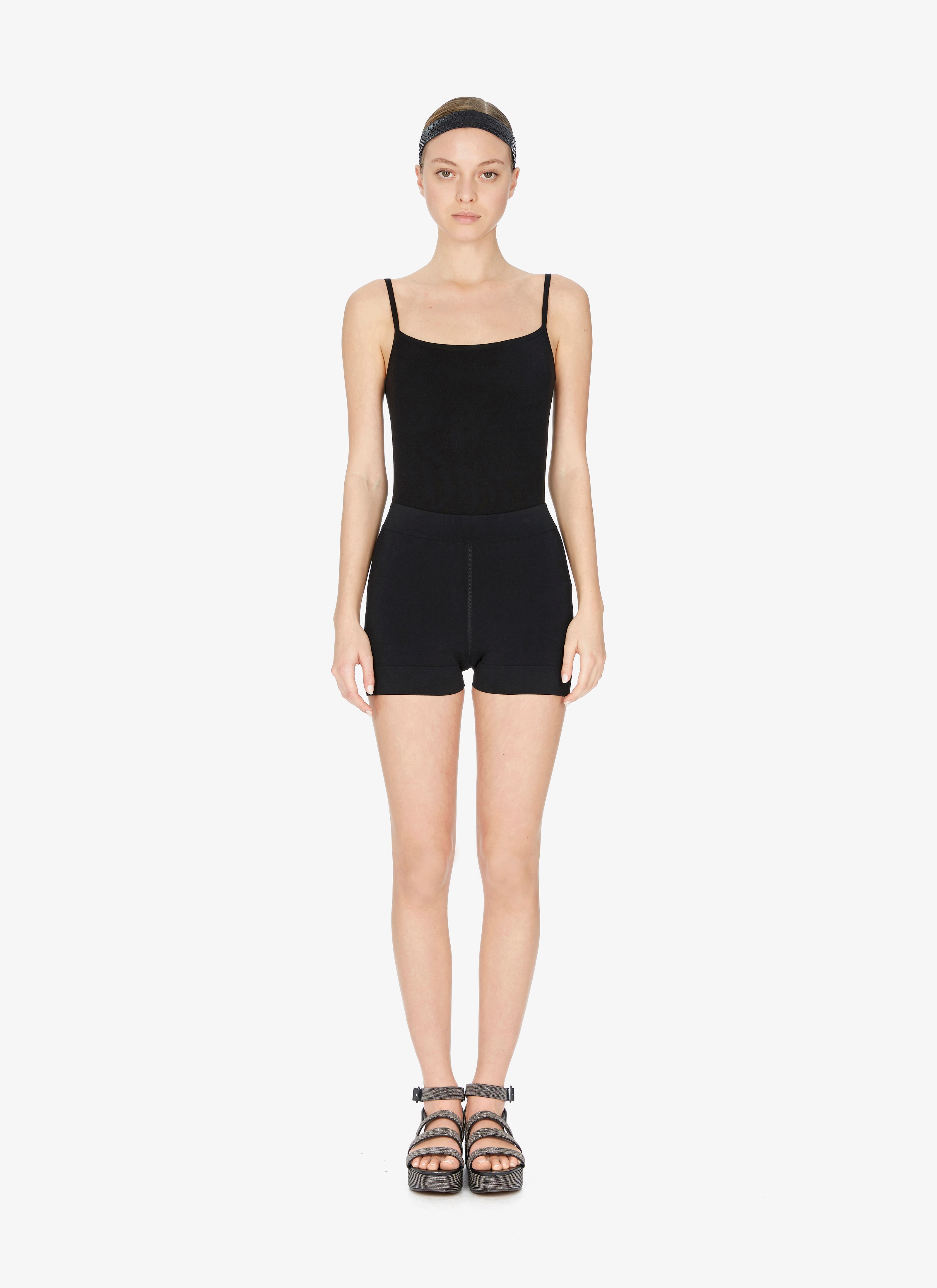 ALAÏA BLACK RIBBED STRETCH-KNIT SHORT 