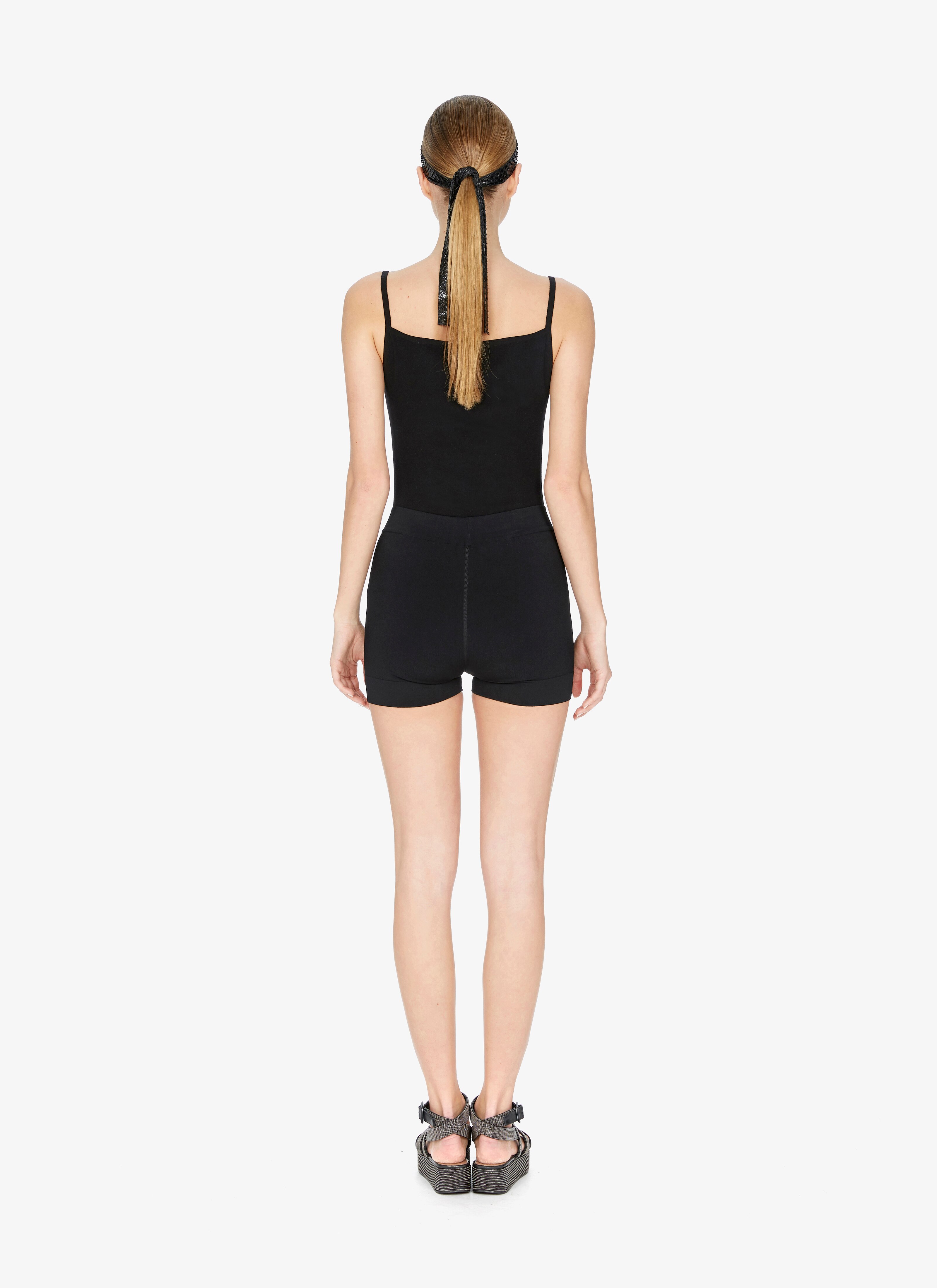 ALAÏA BLACK RIBBED STRETCH-KNIT SHORT 