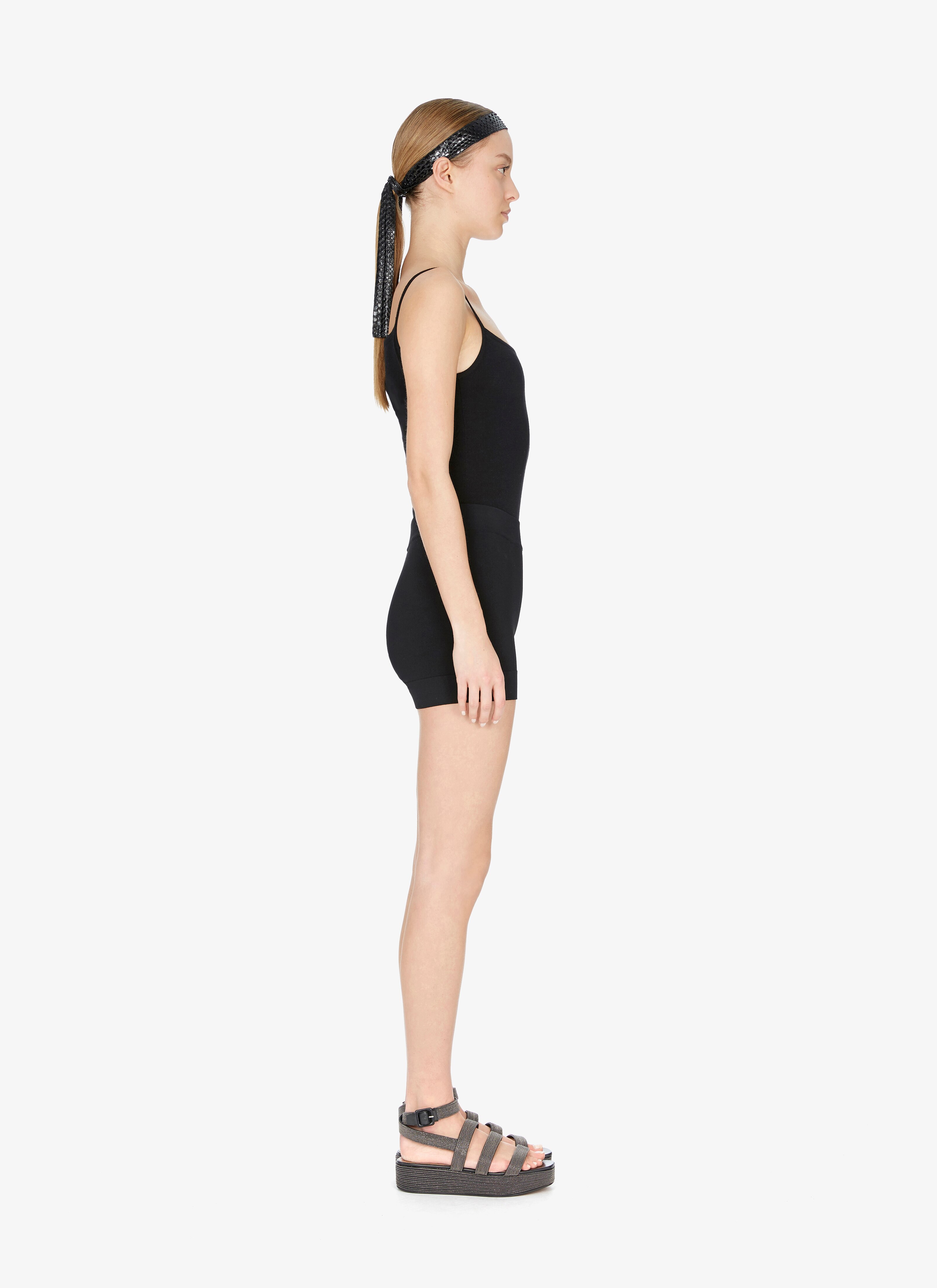 ALAÏA BLACK RIBBED STRETCH-KNIT SHORT 