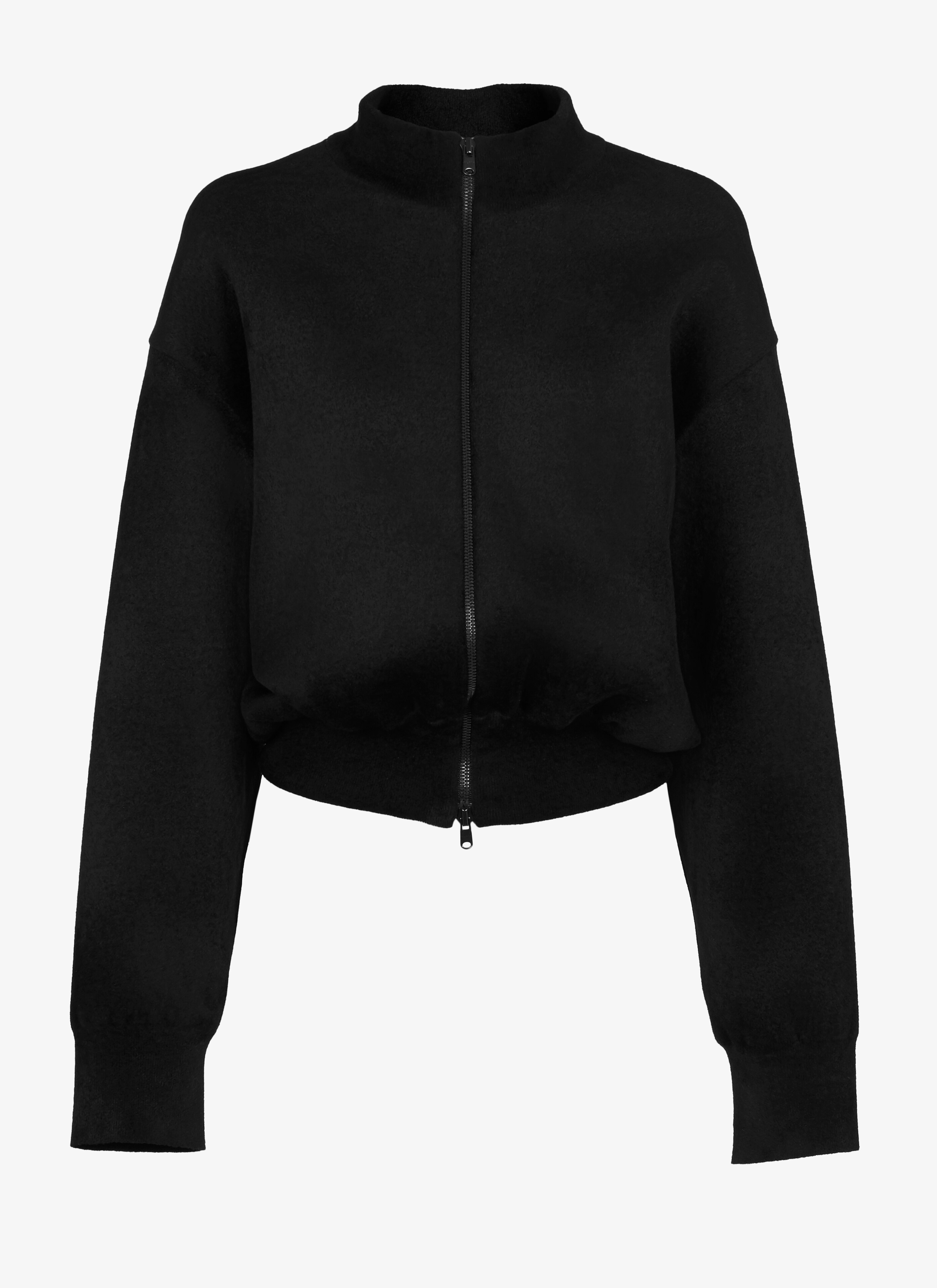ALAÏA BLACK CROPPED ZIP-FRONT SWEATER
