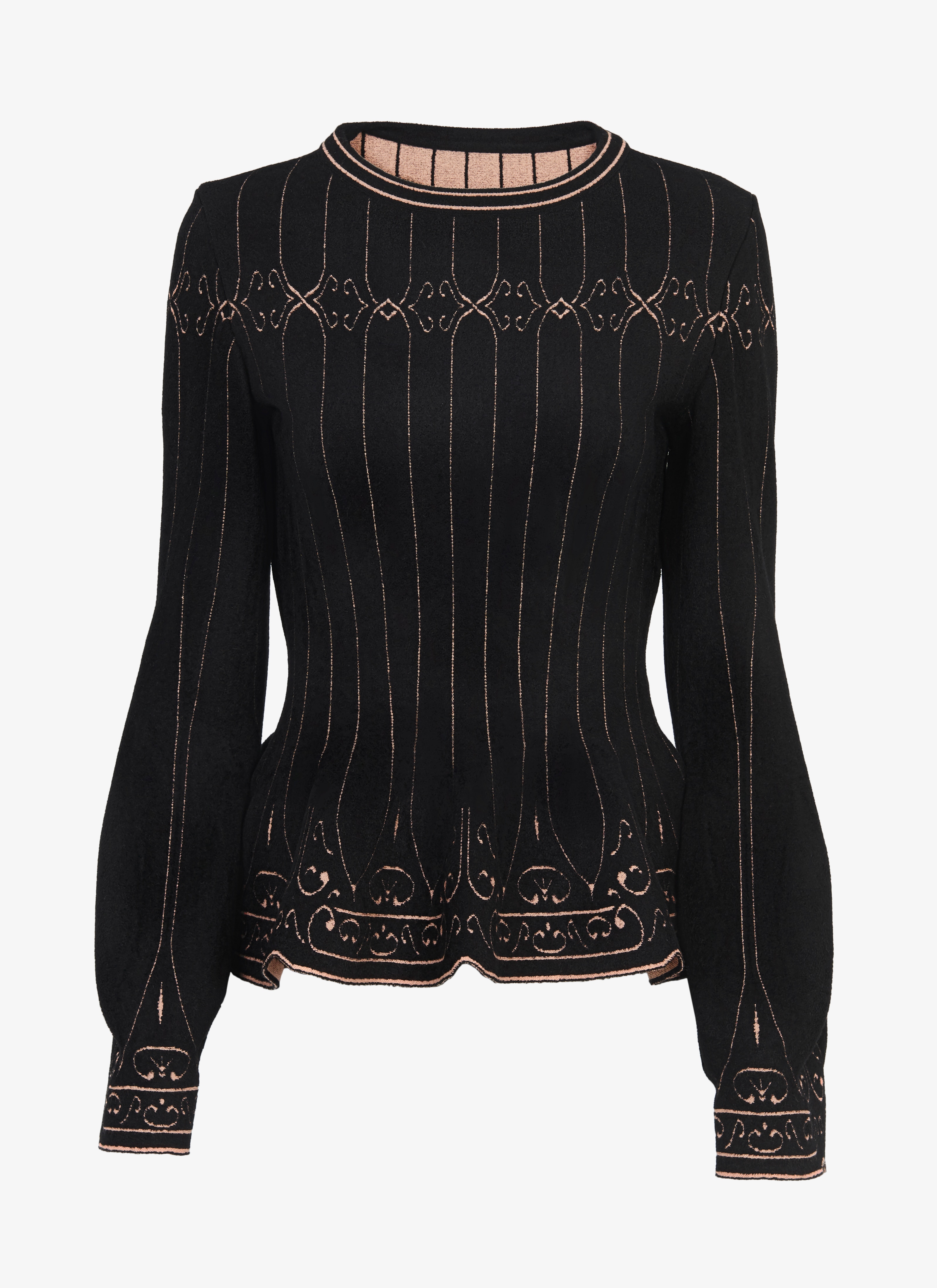 ALAÏA NERO/ROSA CIPRIA  LONG SLEEVE SWEATER CALLIGRAPHIE BLACK/NUDE