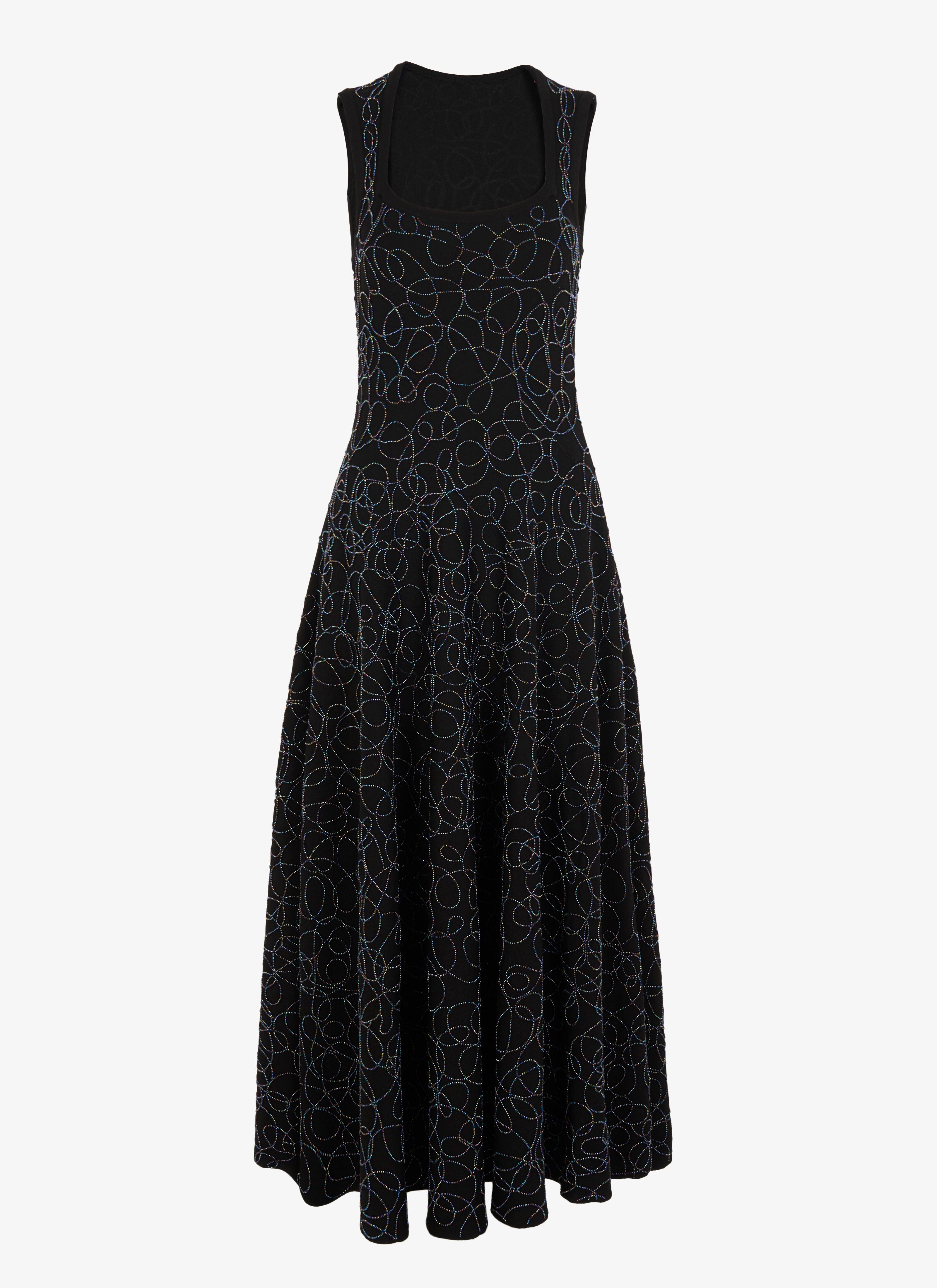 ALAÏA BLACK  EMBROIDERED SLEEVELESS DRESS RAINBOW LAINE BRODE BLACK