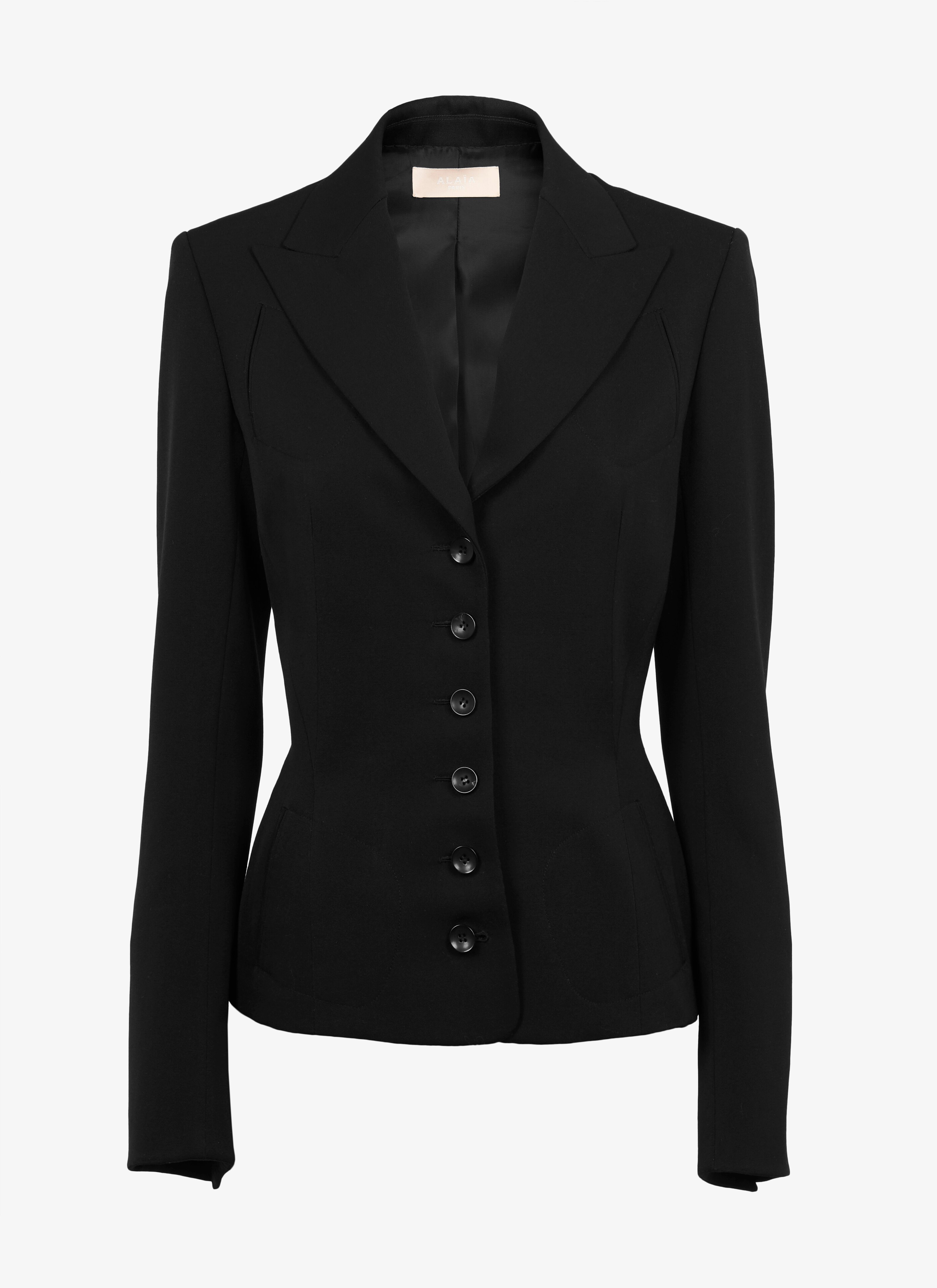 ALAÏA BLACK WOOL-BLEND BUTTON-FRONT BLAZER