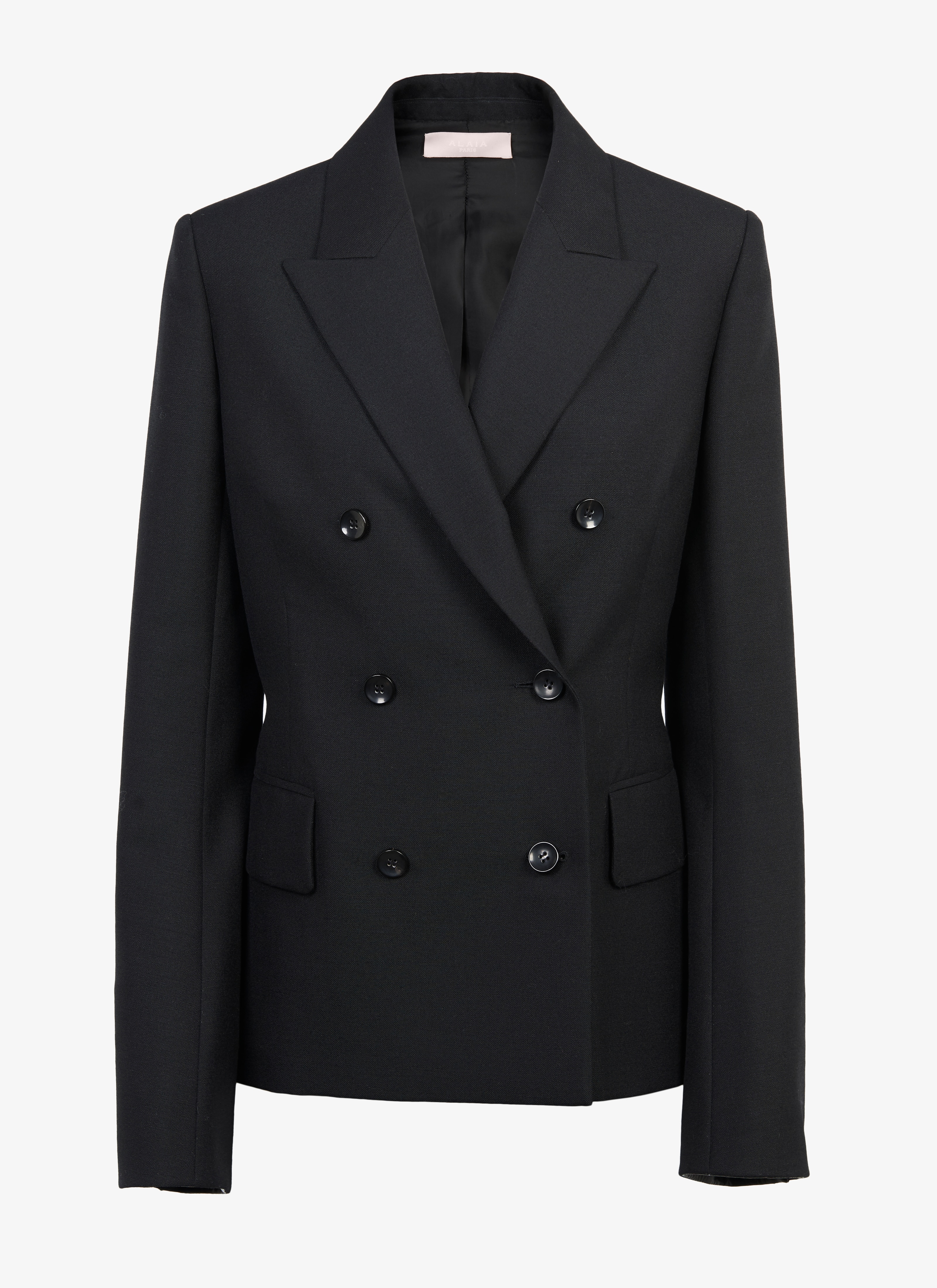 ALAÏA BLACK WOOL-BLEND DOUBLE-BREASTED BLAZER