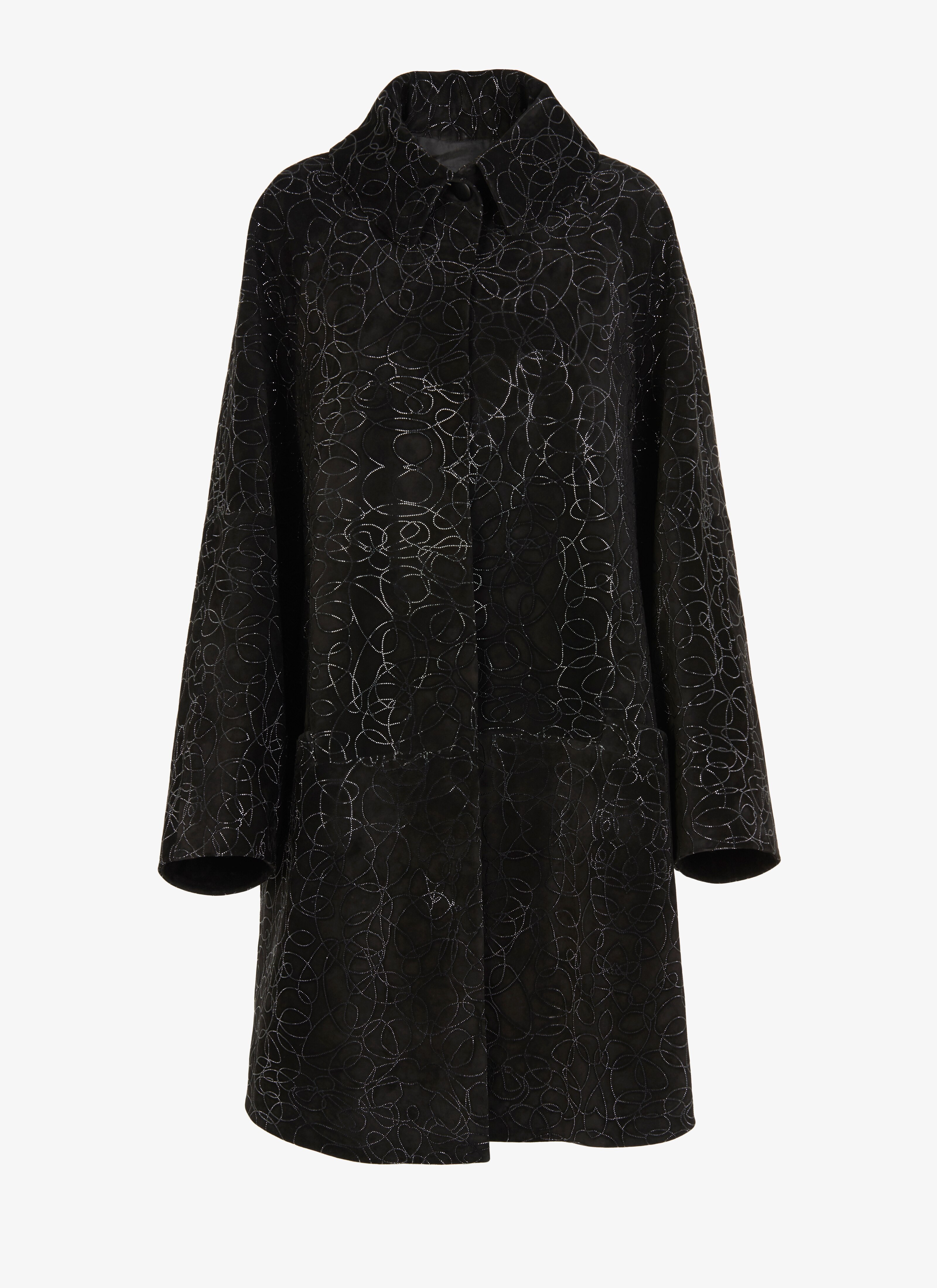 ALAÏA BLACK/SHINY BLACK COAT VEAU VELOURS RAINBOW BLACK/SHINY BLACK