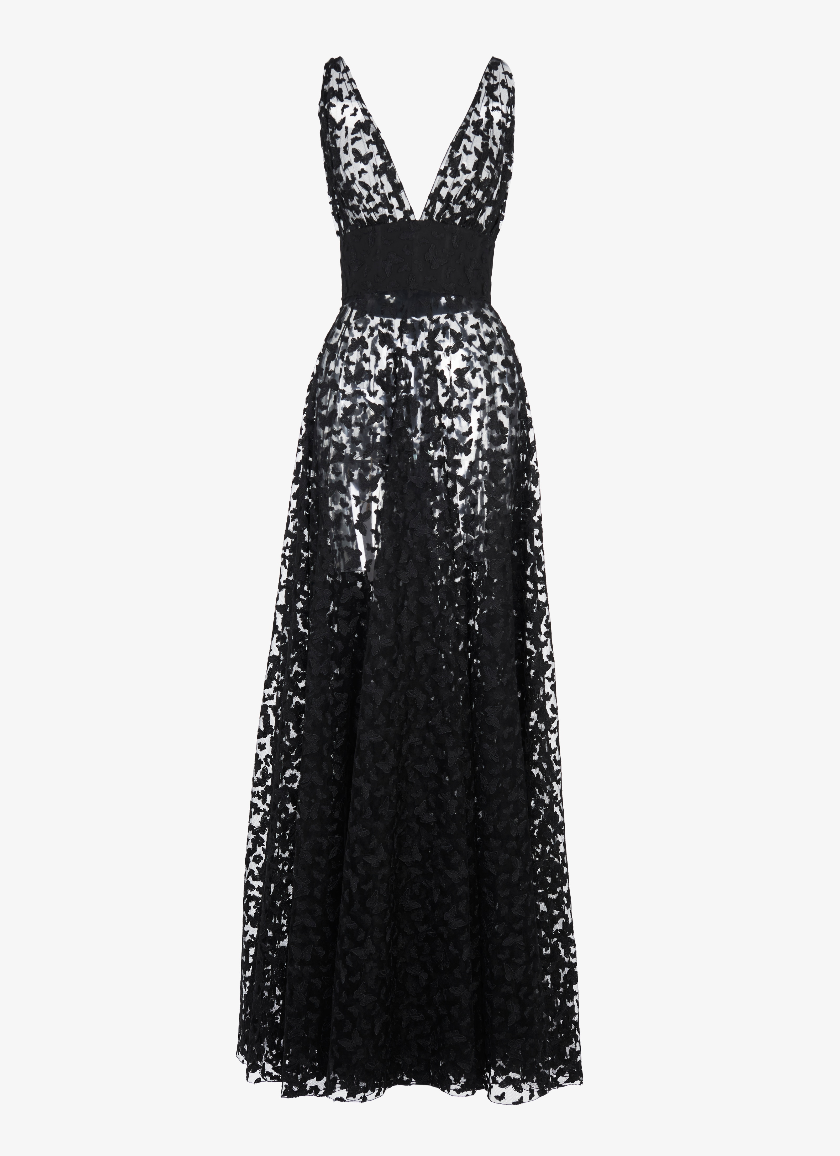ALAÏA BLACK/BLACK EMBROIDERED TULLE BUTTERFLY DRESS