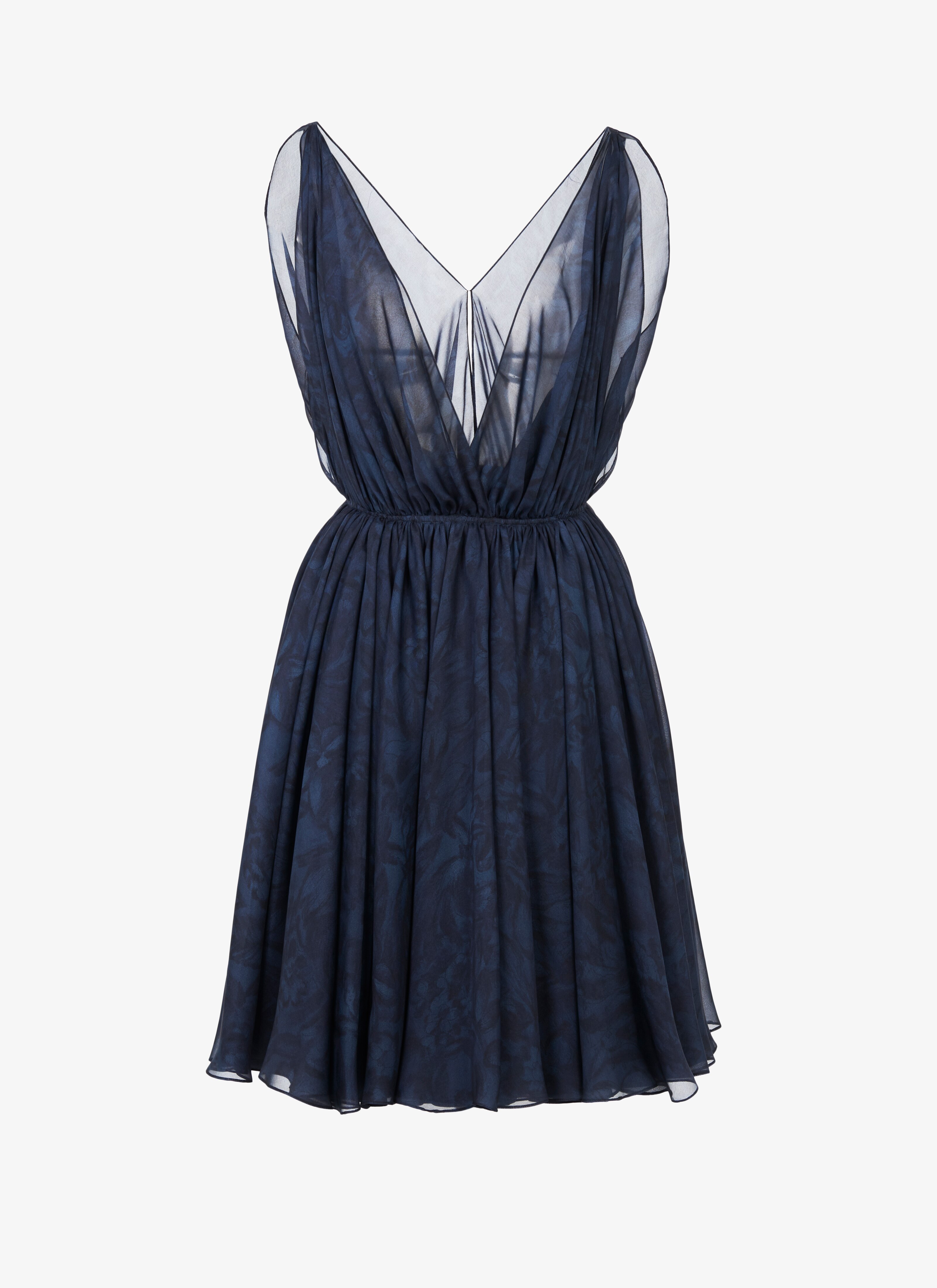 ALAÏA BLEU RUSSE  ROBE SANS MANCHES FLEURS MOUSSELINE BLEU RUSSE