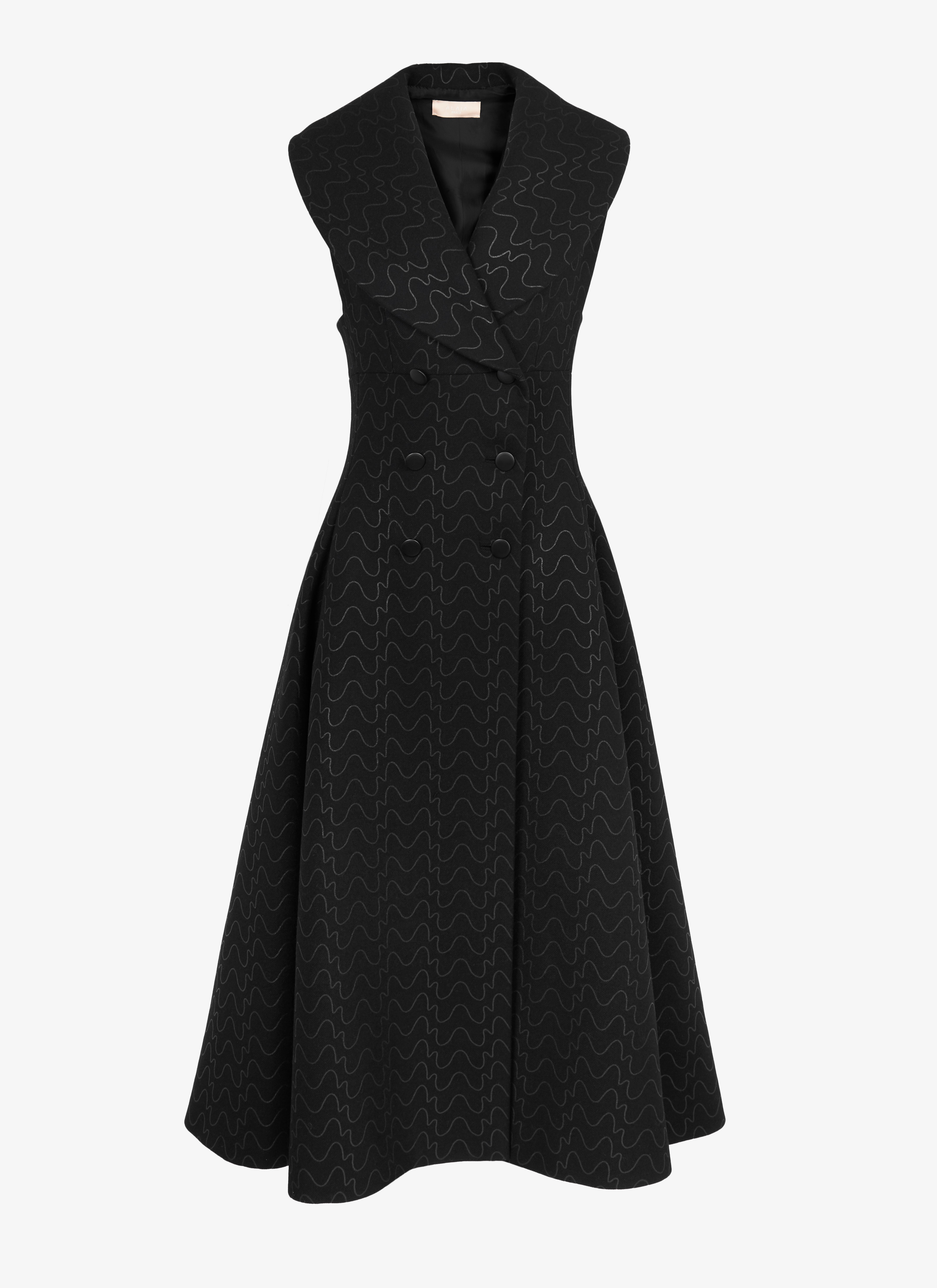 ALAÏA BLACK/BLACK SLEEVELESS COAT DRAP FILIGRANE LUX BLACK/BLACK