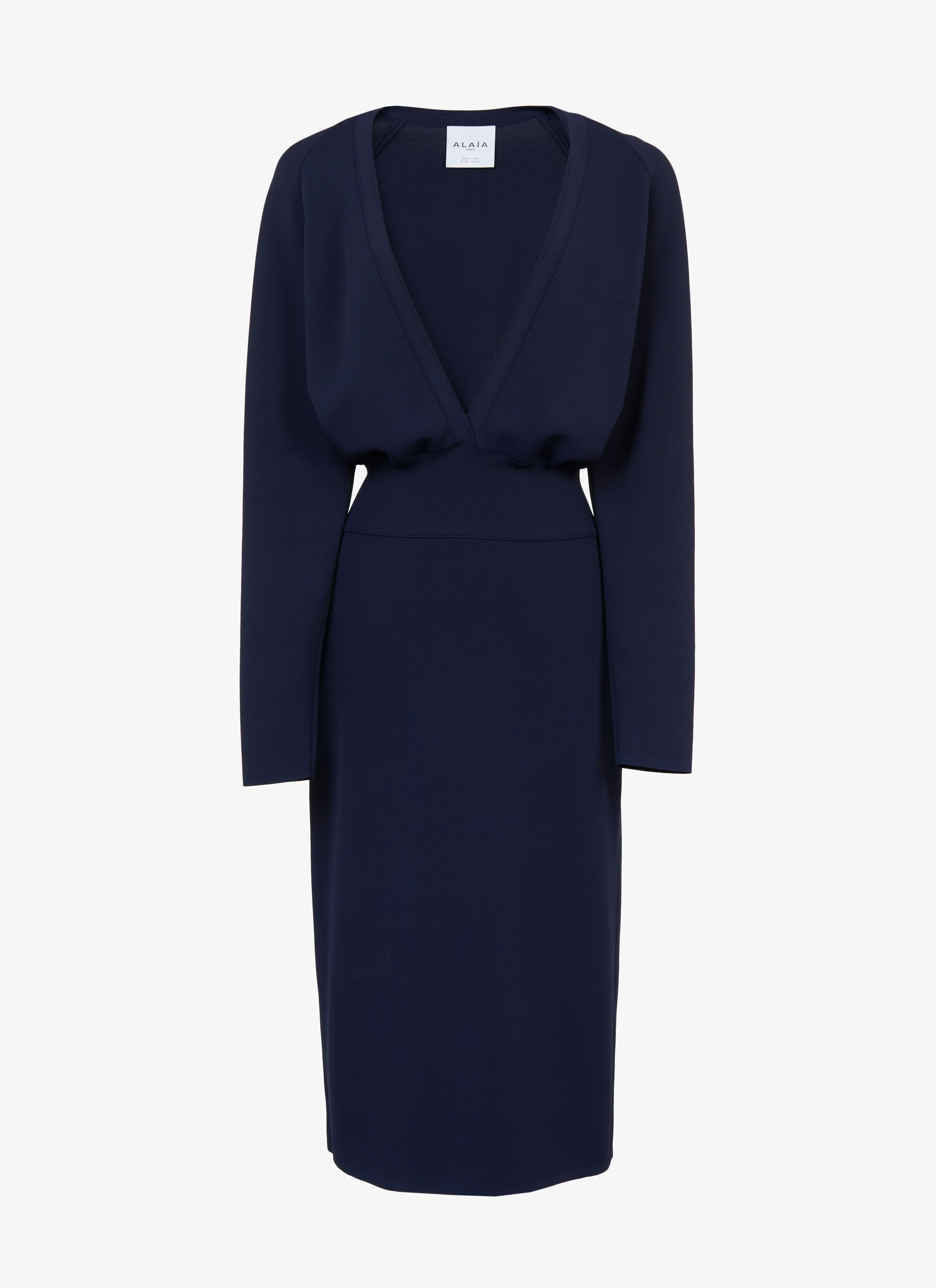 ALAÏA NIGHT BLUE ALAÏA EDITION 1988 LONG-SLEEVED PENCIL DRESS