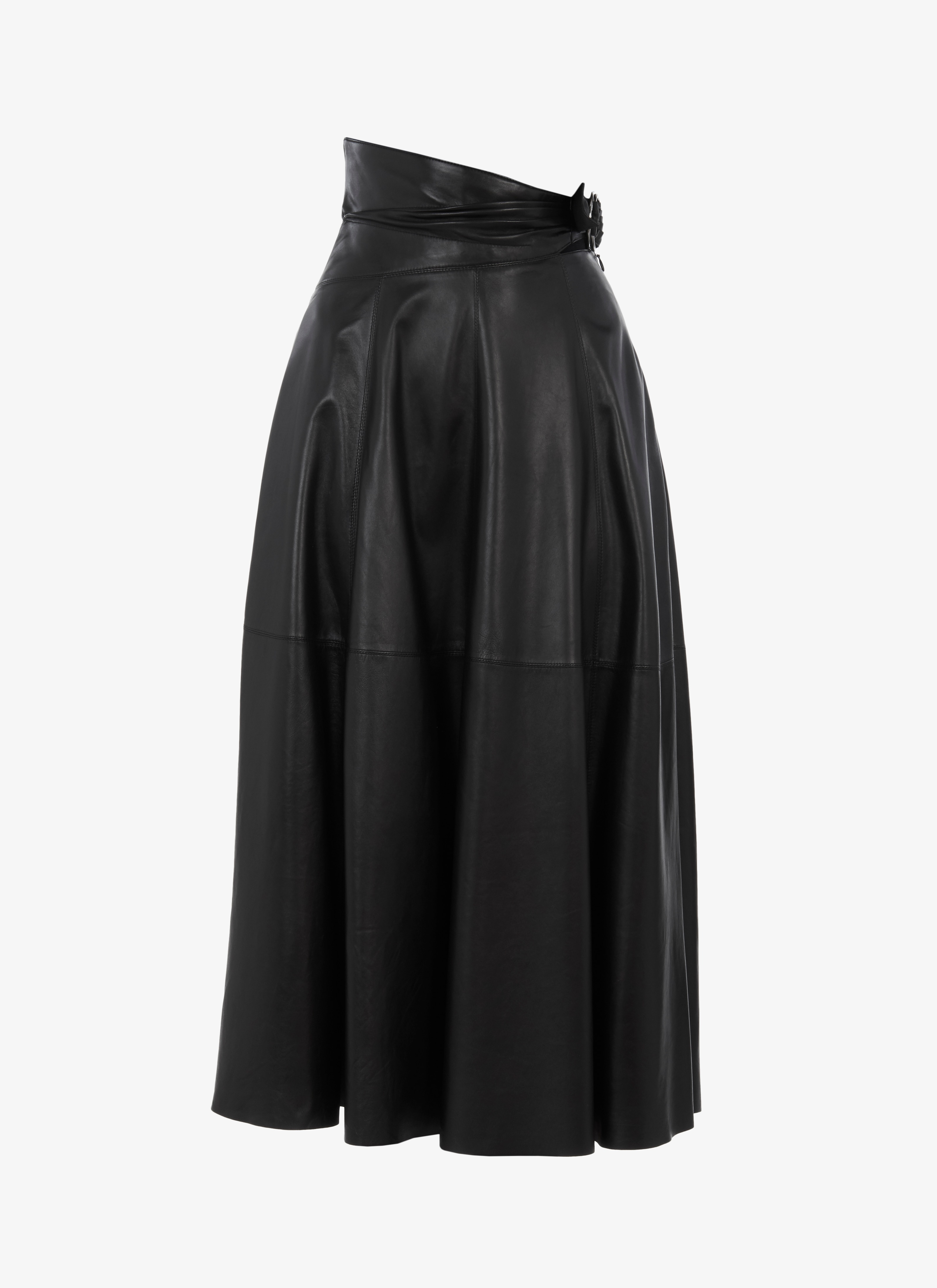 ALAÏA BLACK PANELED LAMBSKIN SKIRT